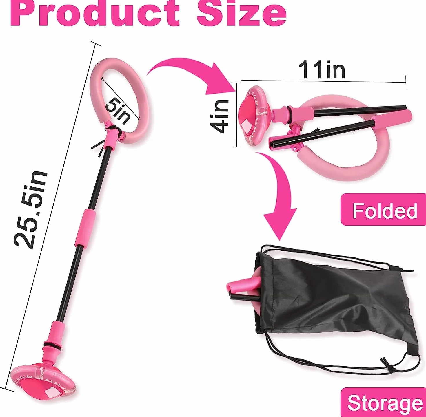 Bola de Salto de Tobillo, Skip It, Anillo de Salto Intermitente, Anillo de Salto de Tobillo Plegable, LED Saltar Bola para Niños, Equipo de Juguete de Fitness para Niños, Pelota de Baile (Rosa)