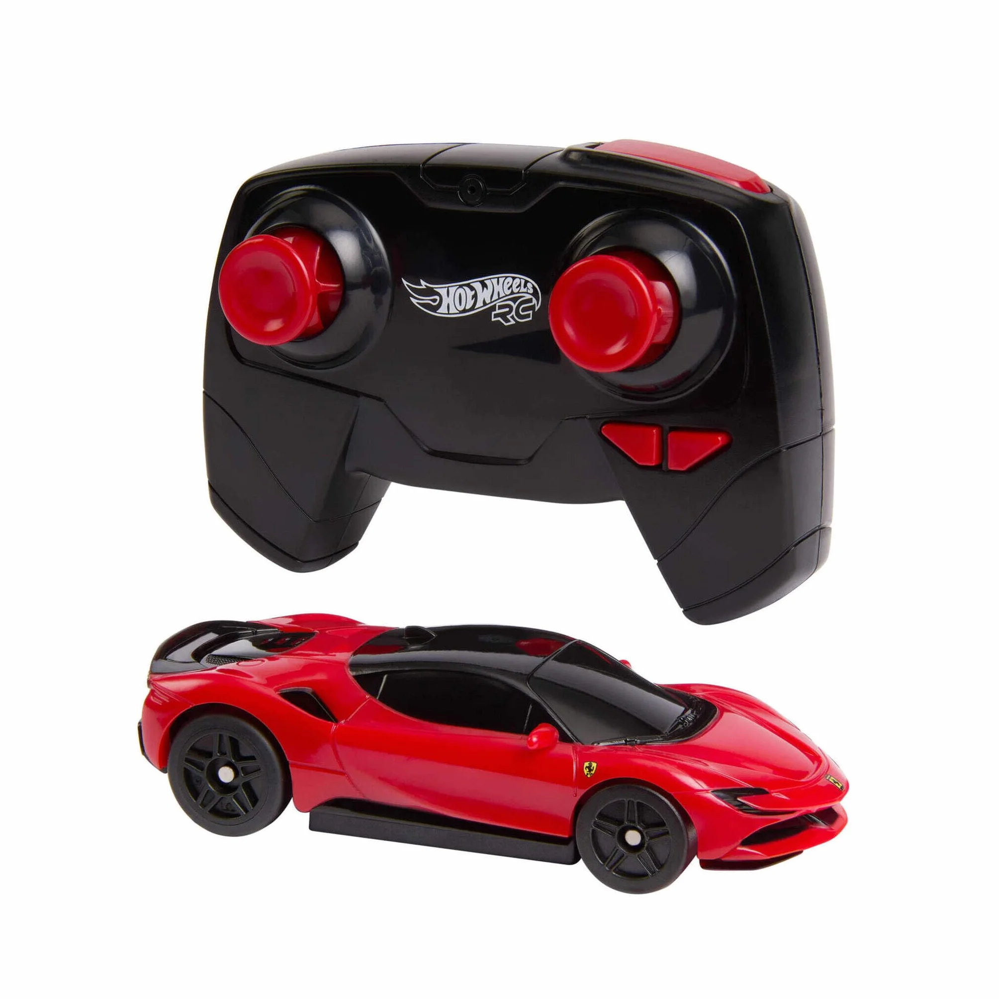 Hot Wheels RC Ferrari SF90 Stradale Assetto Fiorano Coche de Juguete teledirigido a Escala 1:64, Corre Dentro y Fuera de la Pista, botón de aceleración para Aumentar la Velocidad, JGD09