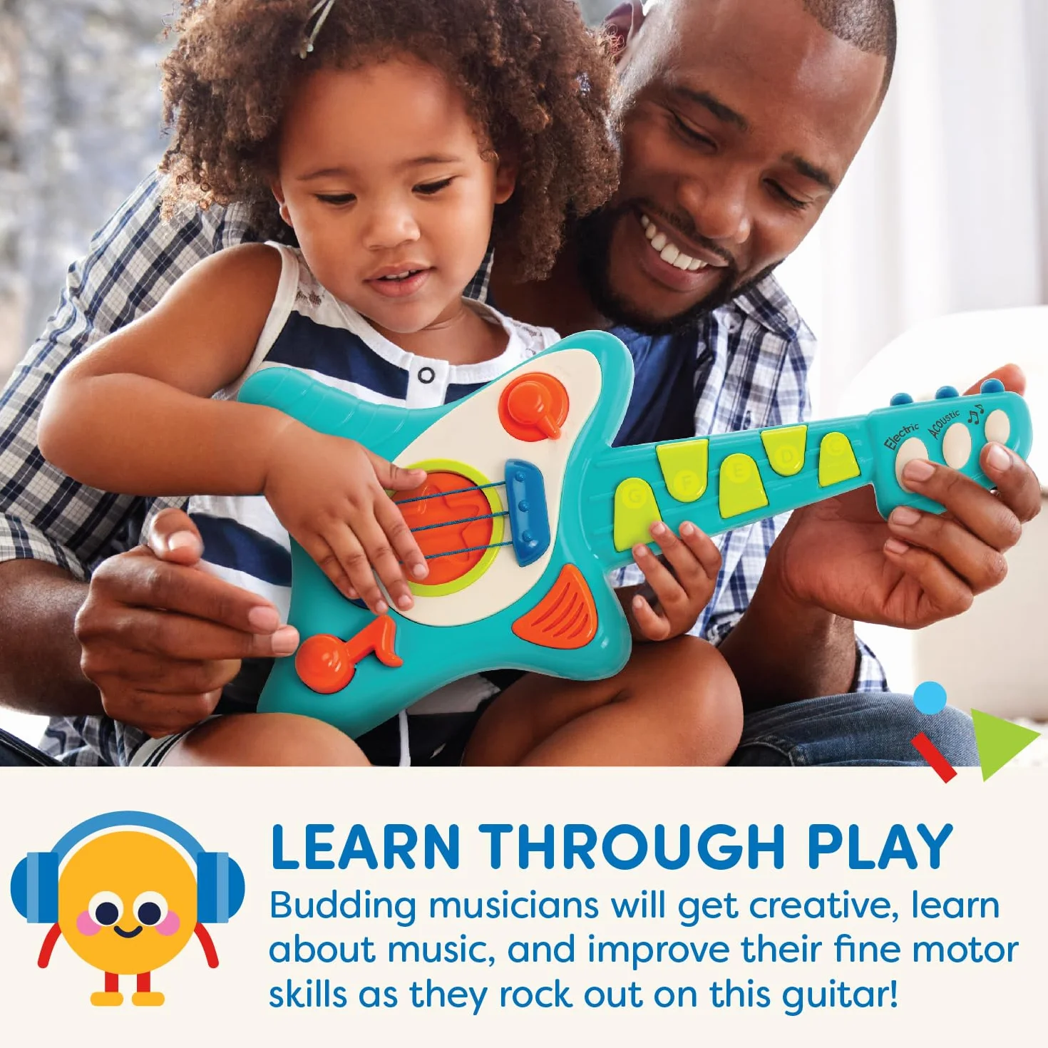 Battat Lil' Rockers Guitarra Infantil, Instrumento con Canciones, Guitarra acústica y eléctrica - Juguete para niños a Partir de 2 años, Azul