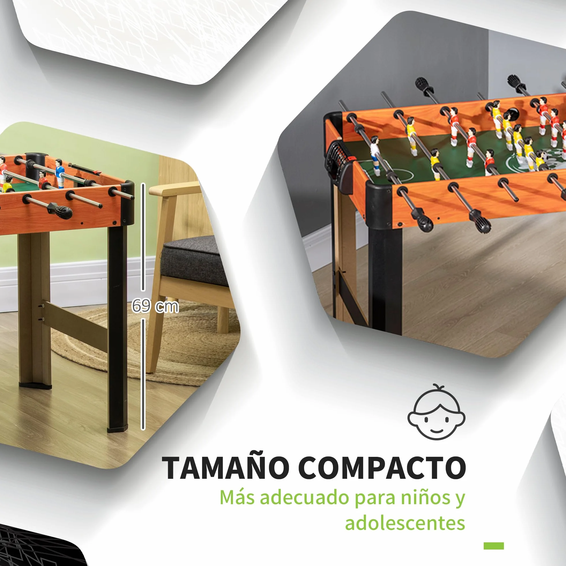 HOMCOM Futbolín para Niños de 7+ Años Futbolín Infantil de Madera 118x104x69 cm con 2 Bolas 8 Asas 2 Marcadores 22 Jugadores para Familias Fiestas Negro