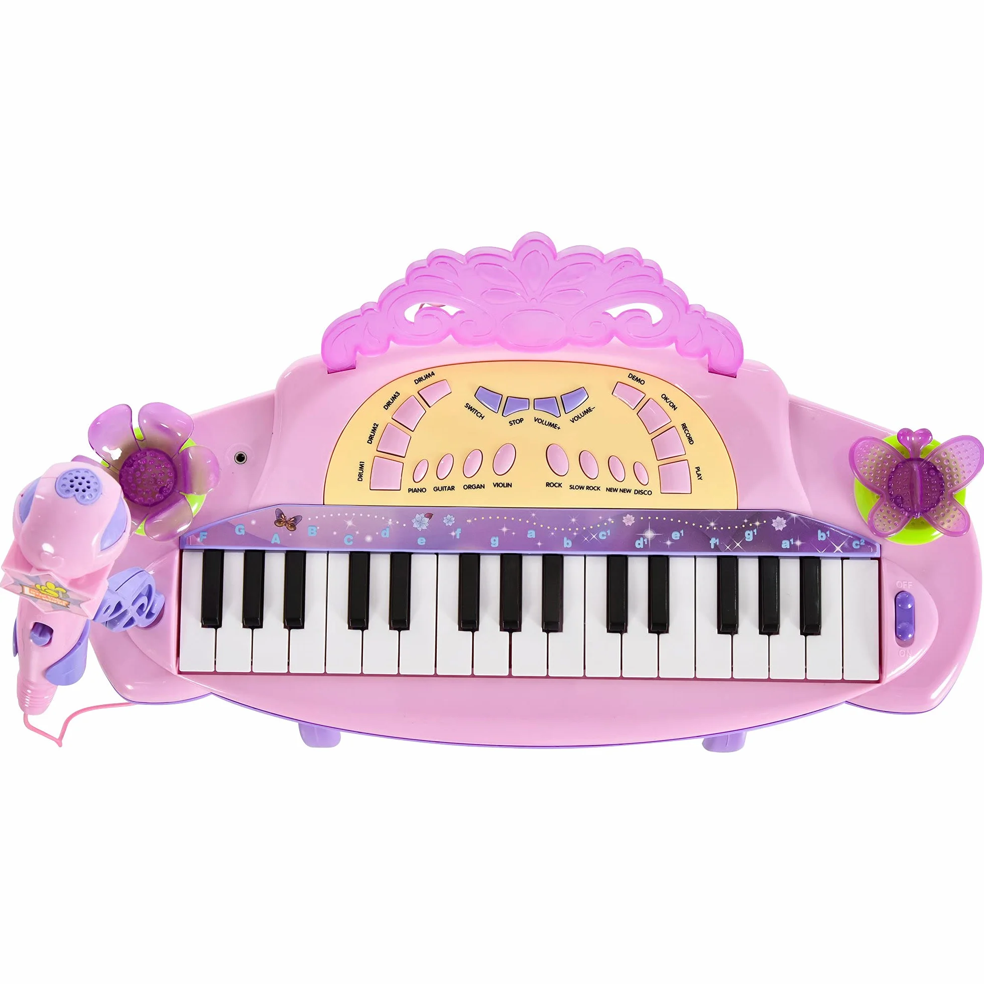 HOMCOM Teclado Electrónico Infantil 32 Teclas Juguete Musical Piano Infantil Piano para Niños con Micrófono Taburete Luces Variedad Sonidos Rítmos Melodias MP3 Karaoke Modo de Enseñanza Rosa