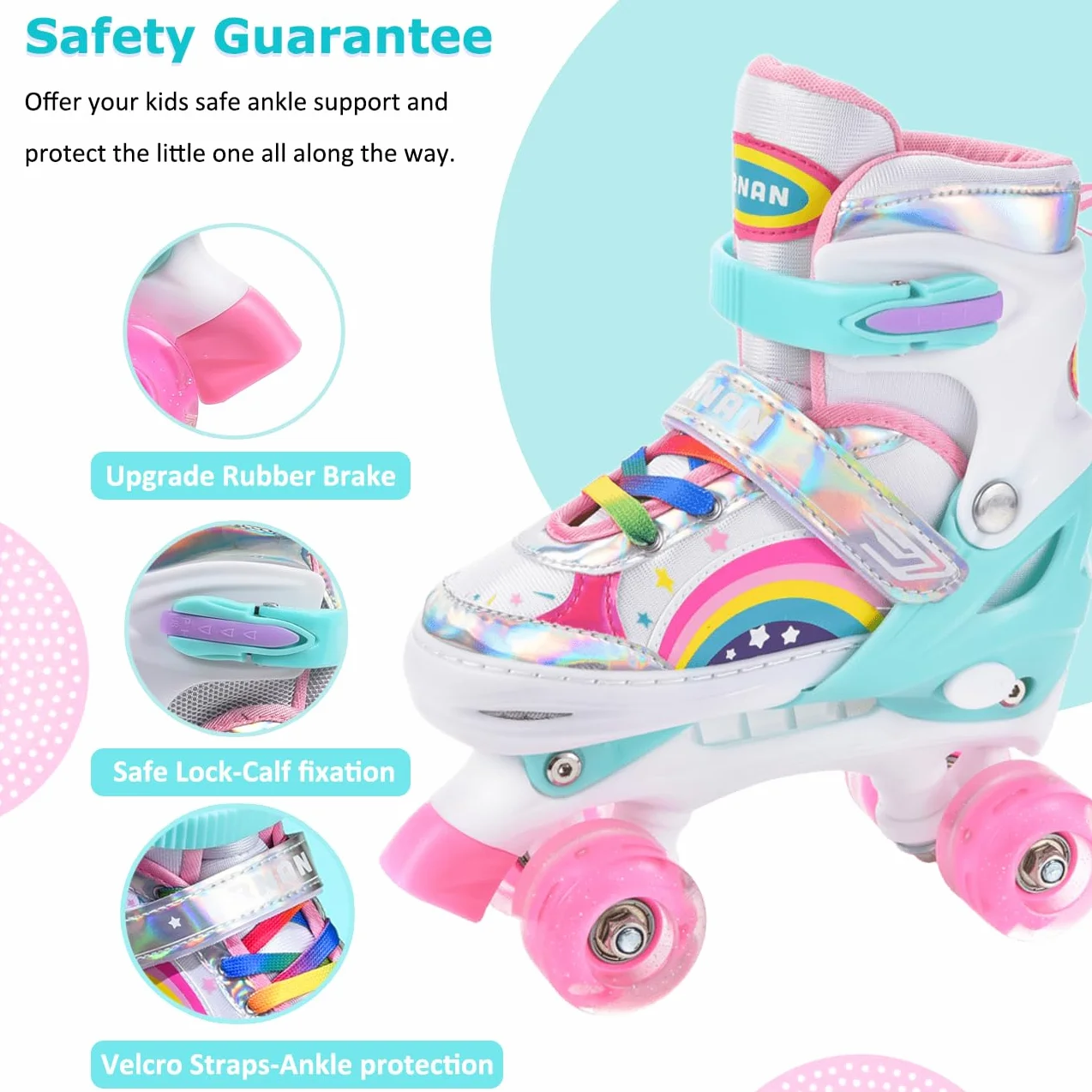ERNAN Patines 4 Ruedas Ajustables Brillan Oscuridad Niños Principiante Regalo