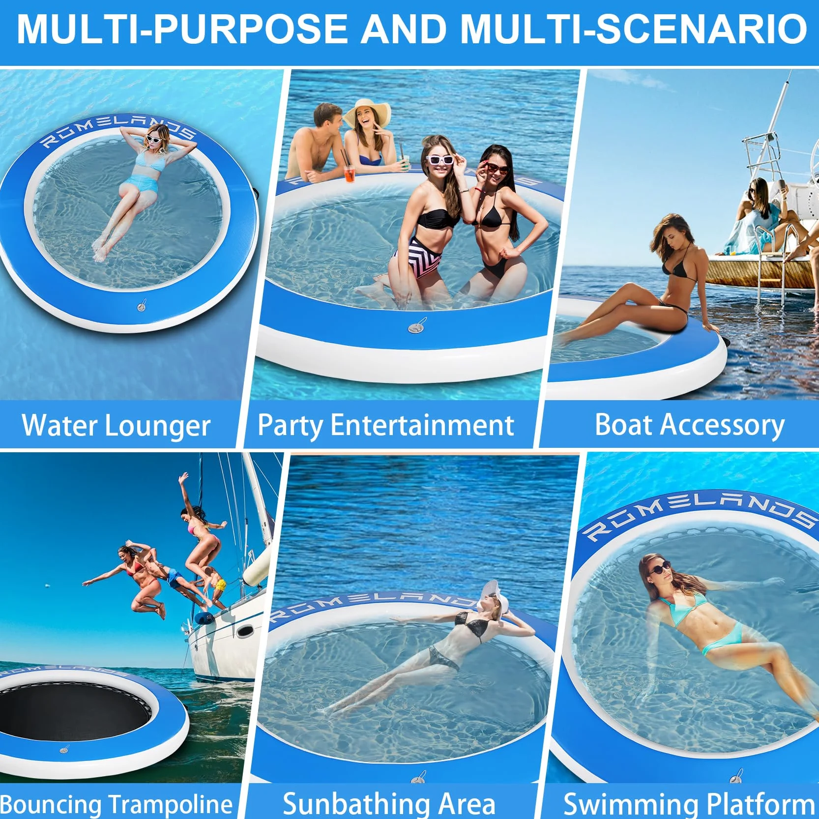 Hamaca hinchable de 245 cm, anillo de natación redondo como plataforma flotante para fiestas de verano, plataforma de natación para lagos, piscinas y el mar
