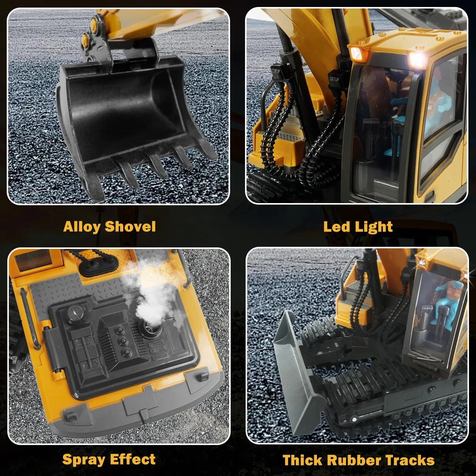 RedCrab Excavadora Teledirigido para Niños, 2.4 GHz Recargable RC Excavadora con el Cubo del Metal, Rotación 680°, Luz y Sonido, Juguete Camión Excavador Regalo de Cumpleaños Navidad