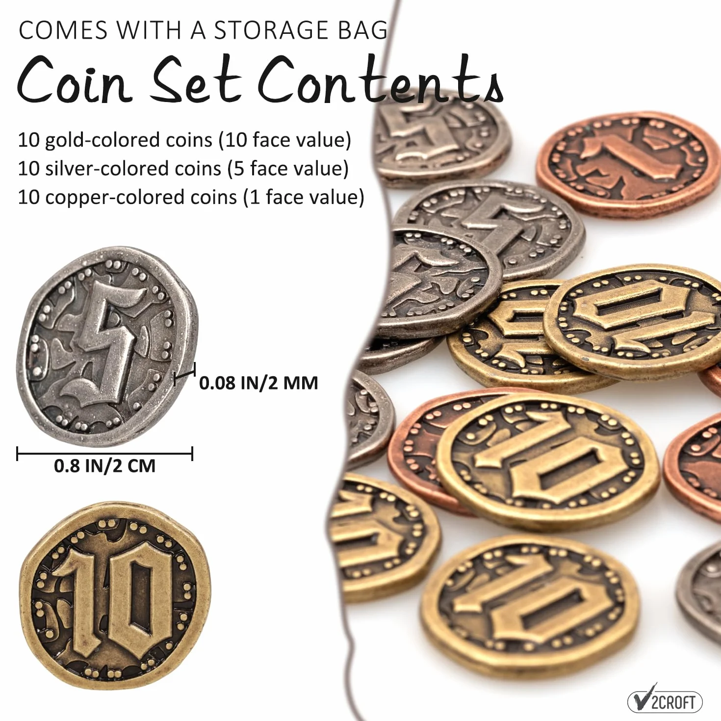 30 monedas de metal para juegos de mesa, fichas doradas y plateadas con valor facial (1, 5, 10) para RPG de mesa, monedas del tesoro para fiesta de juegos piratas, cosplay