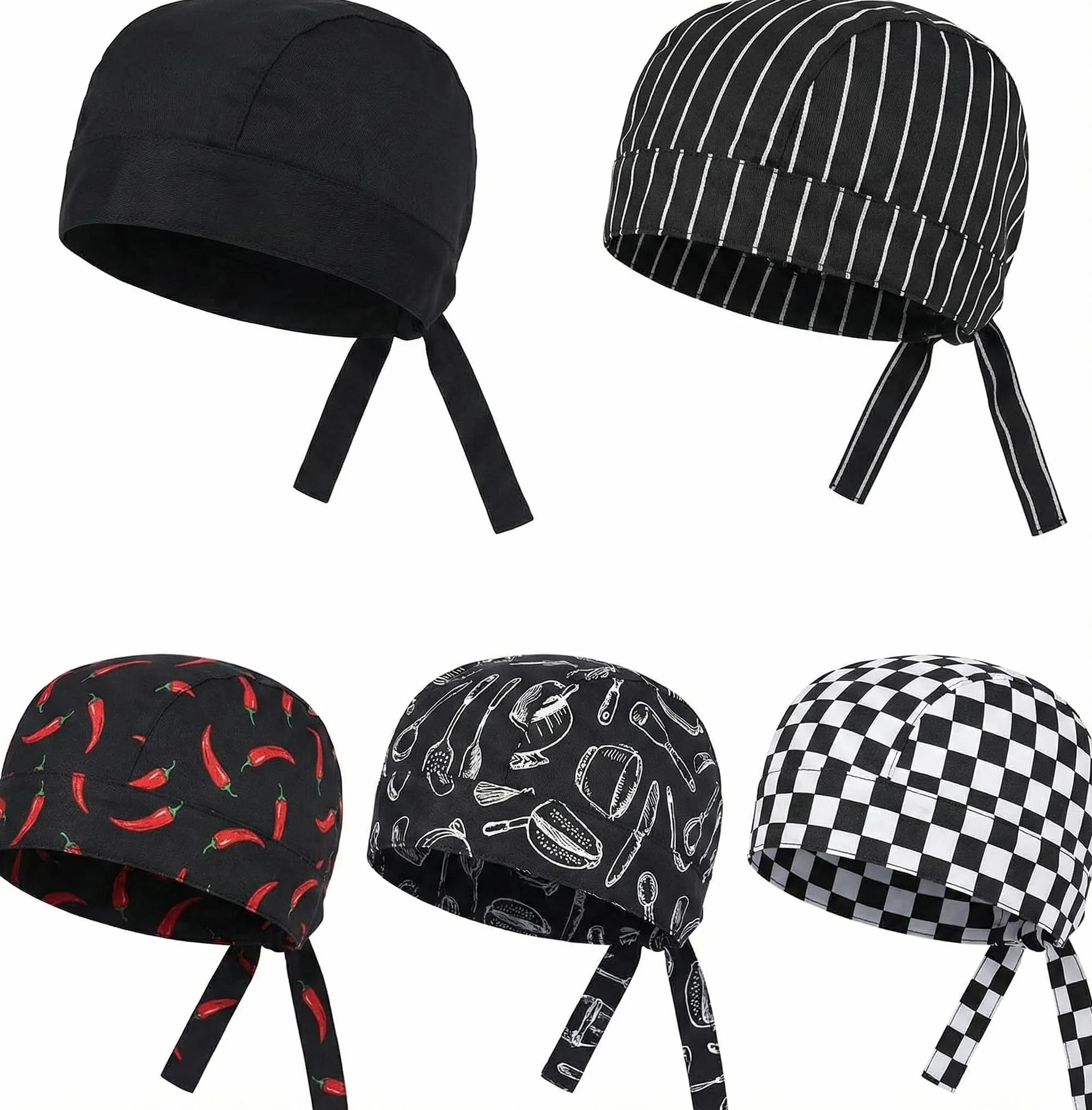 Gorros de Cocina Ajustables Bandana Chef Unisex Estilo Japonés 5 Piezas