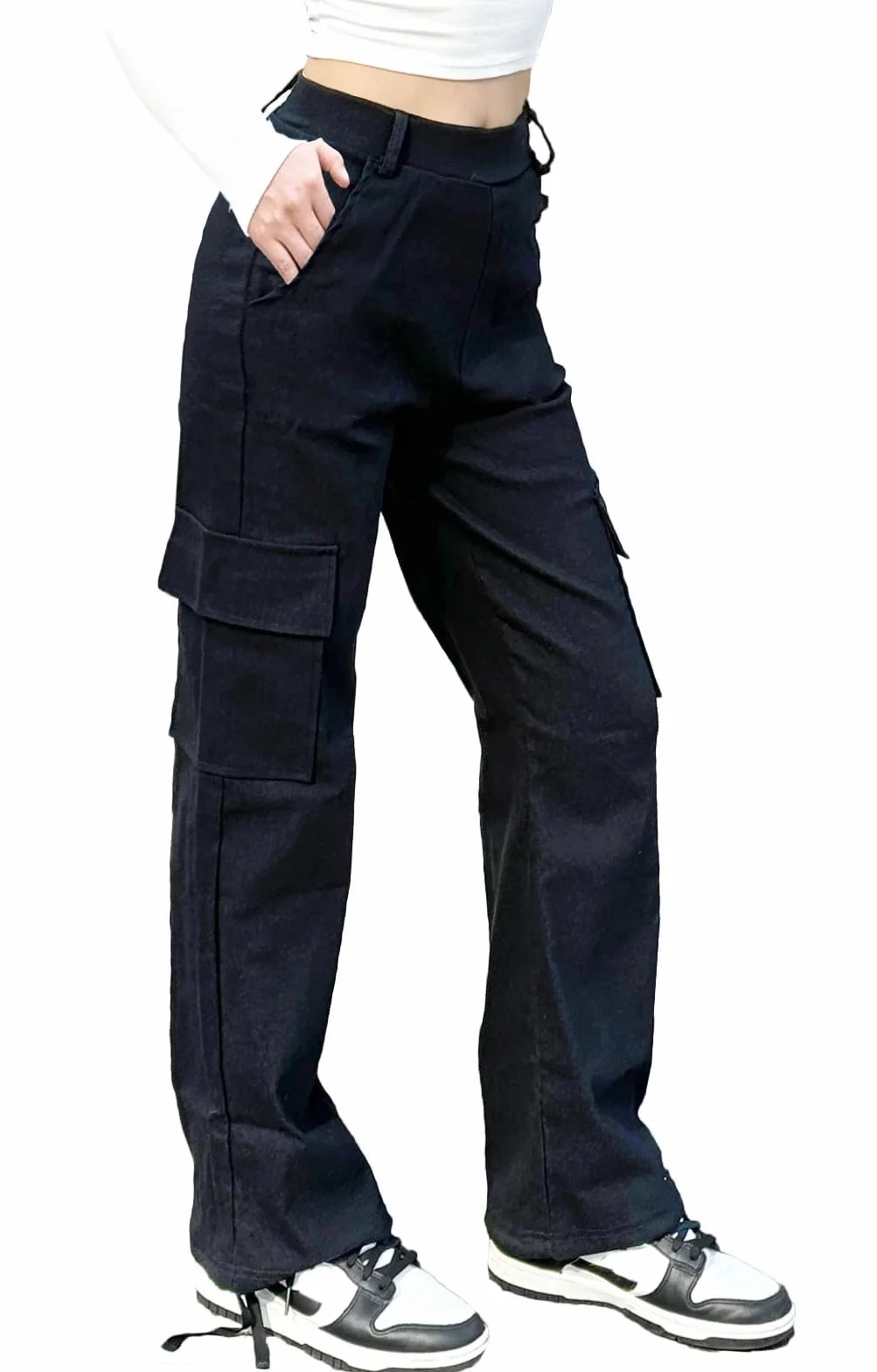 Pantalones Cargo Mujer Cintura Alta Puños Ajustables 4 Bolsillos Elasticos Y2K Punk