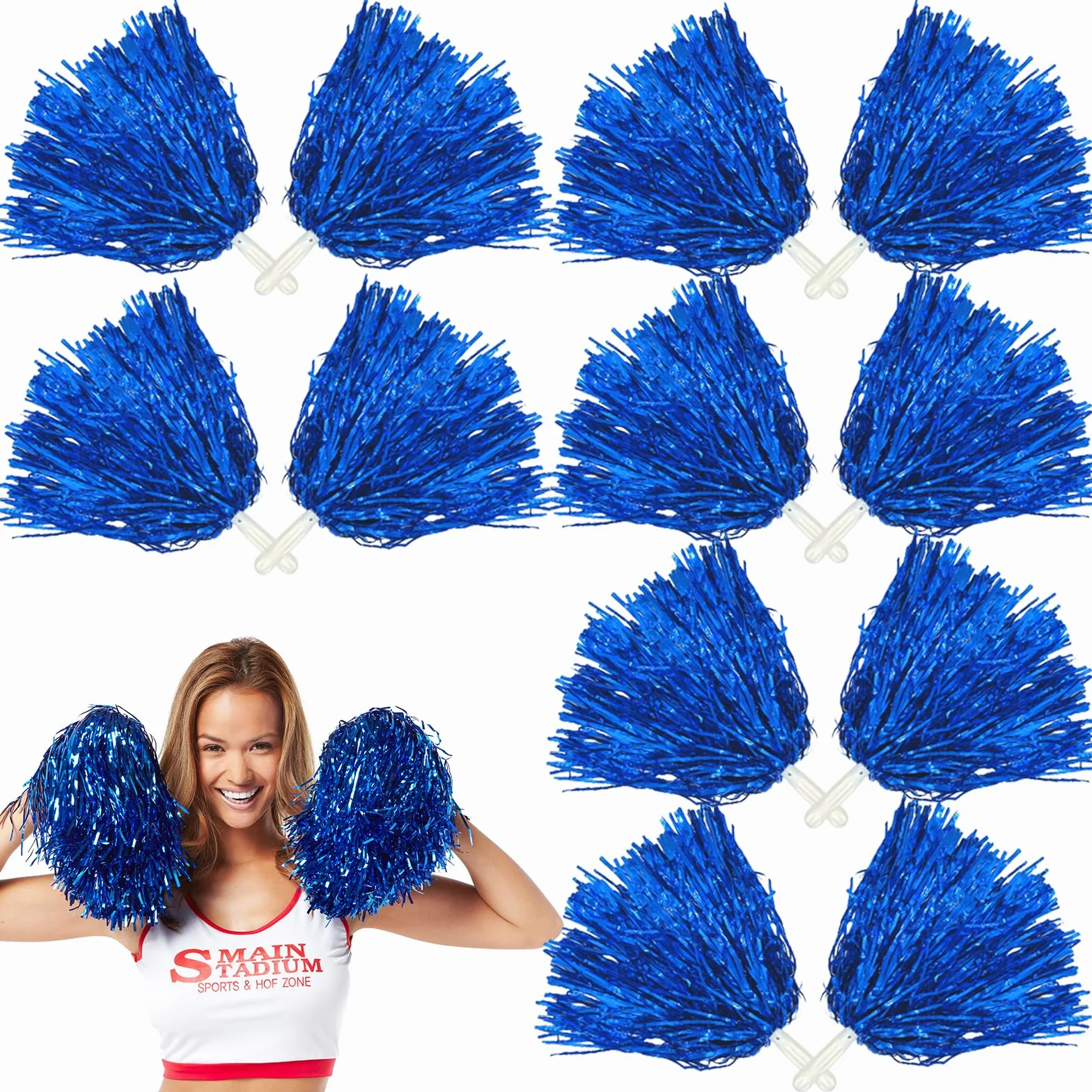Pompones de Animadora Deportivos Azul 12 Piezas para Eventos Deportivos, Juegos de Pelota, Bailes y Fiestas