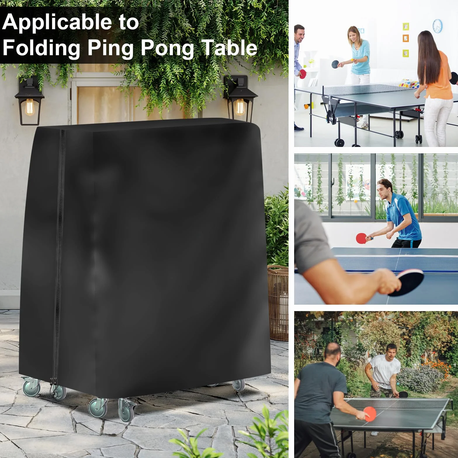 Funda impermeable para mesa de ping pong 185x165x70 cm Oxford resistente UV viento desgarros interior exterior