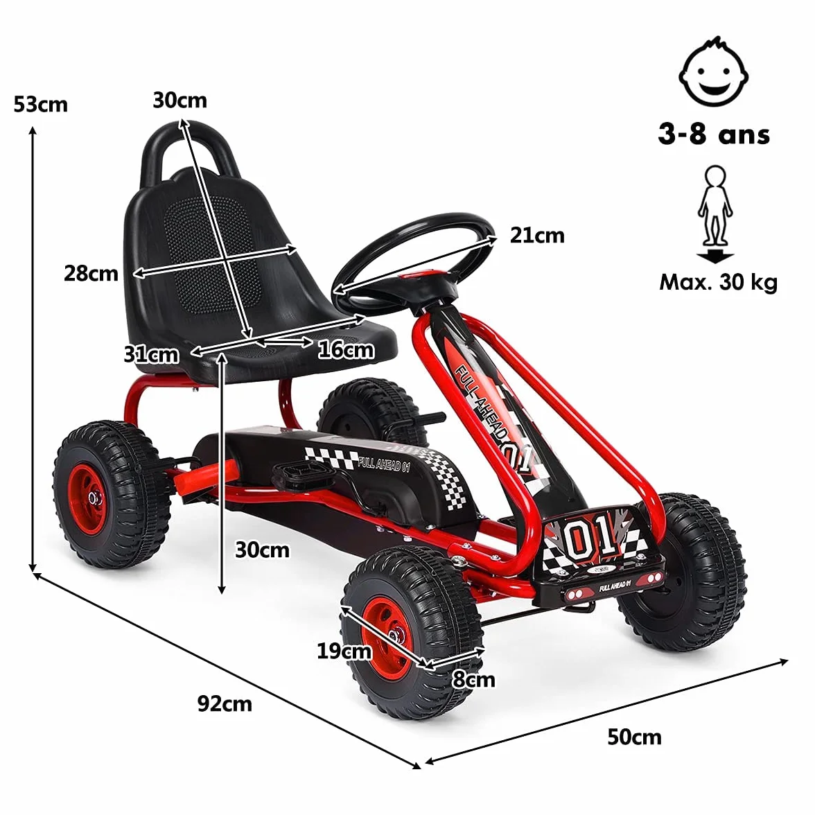 RELAX4LIFE Go Kart para Niños con Freno de Mano y Asiento Ajustable, Coche de Pedales con Ruedas Antideslizantes y Freno de Mano para 3-6 Años, Regalo para Niños, Carga 30kg (Rojo)