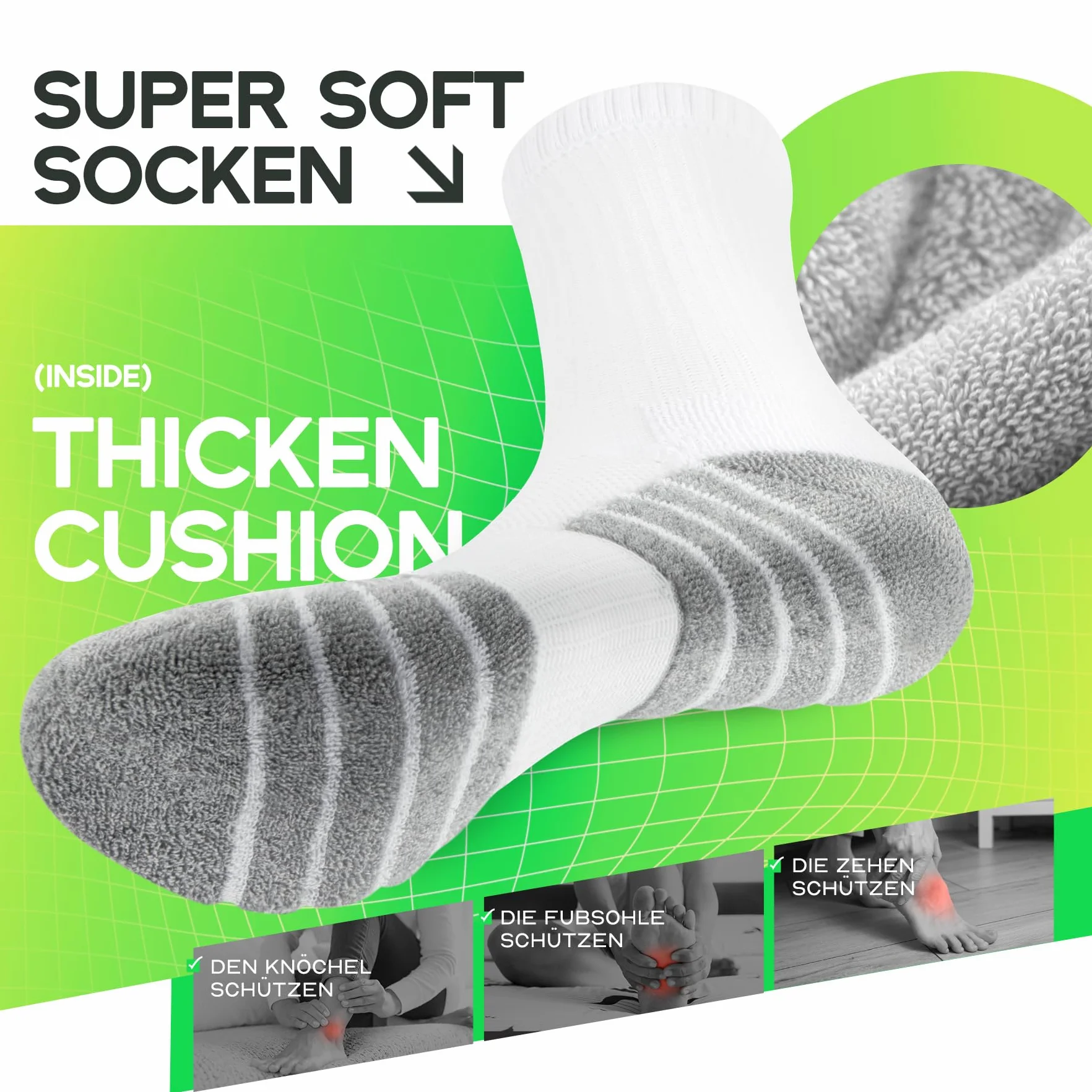Calcetines de Running Hombre Mujer Algodón Negro Blanco Gris 6 Pares