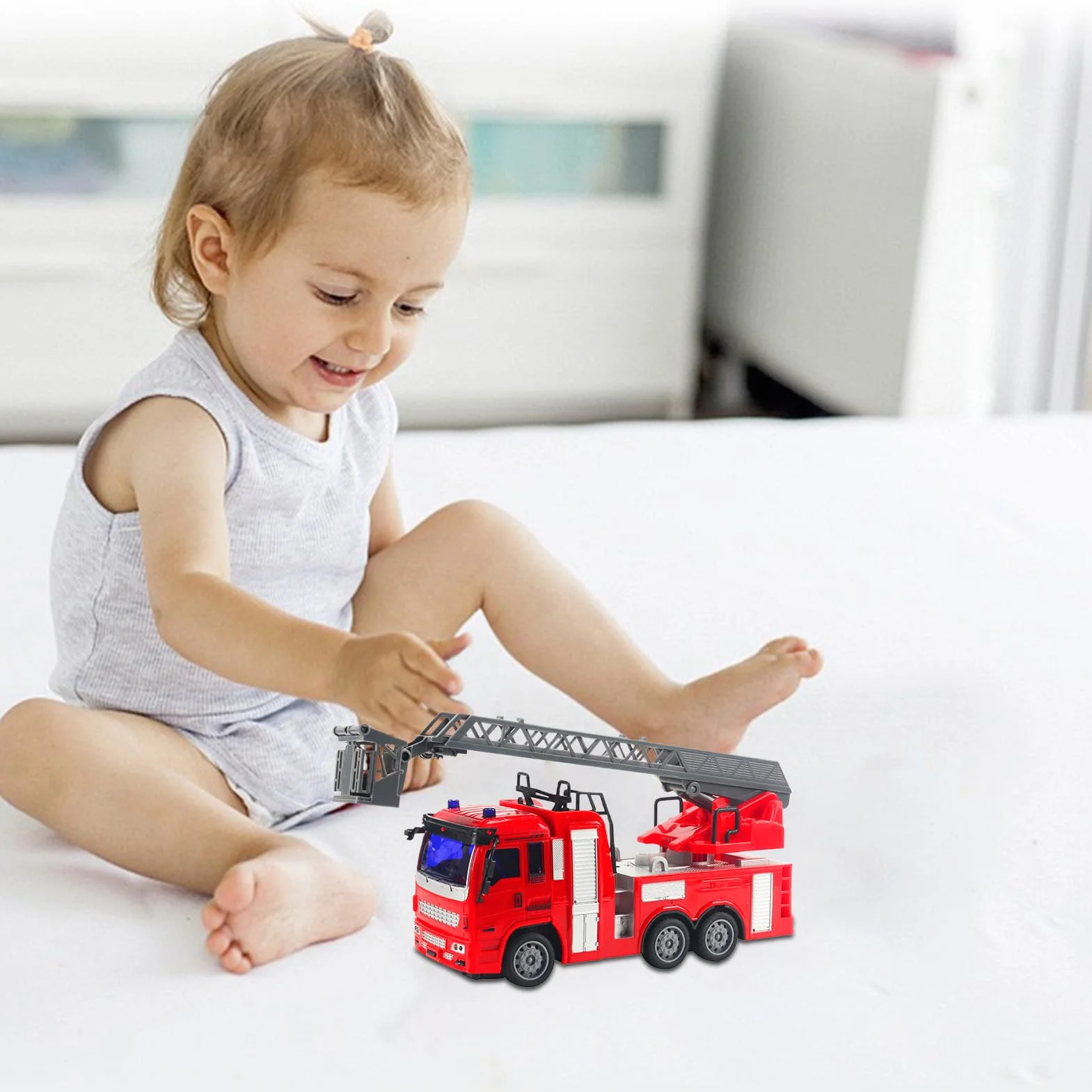 Camión Bomberos - Autobomba Teledirigido | Escalera con Lanza, Luces Parpadeantes, Acción Bump-N-Go, Vehículo Eléctrico, Regalo Cumpleaños Niños 3-8 Años