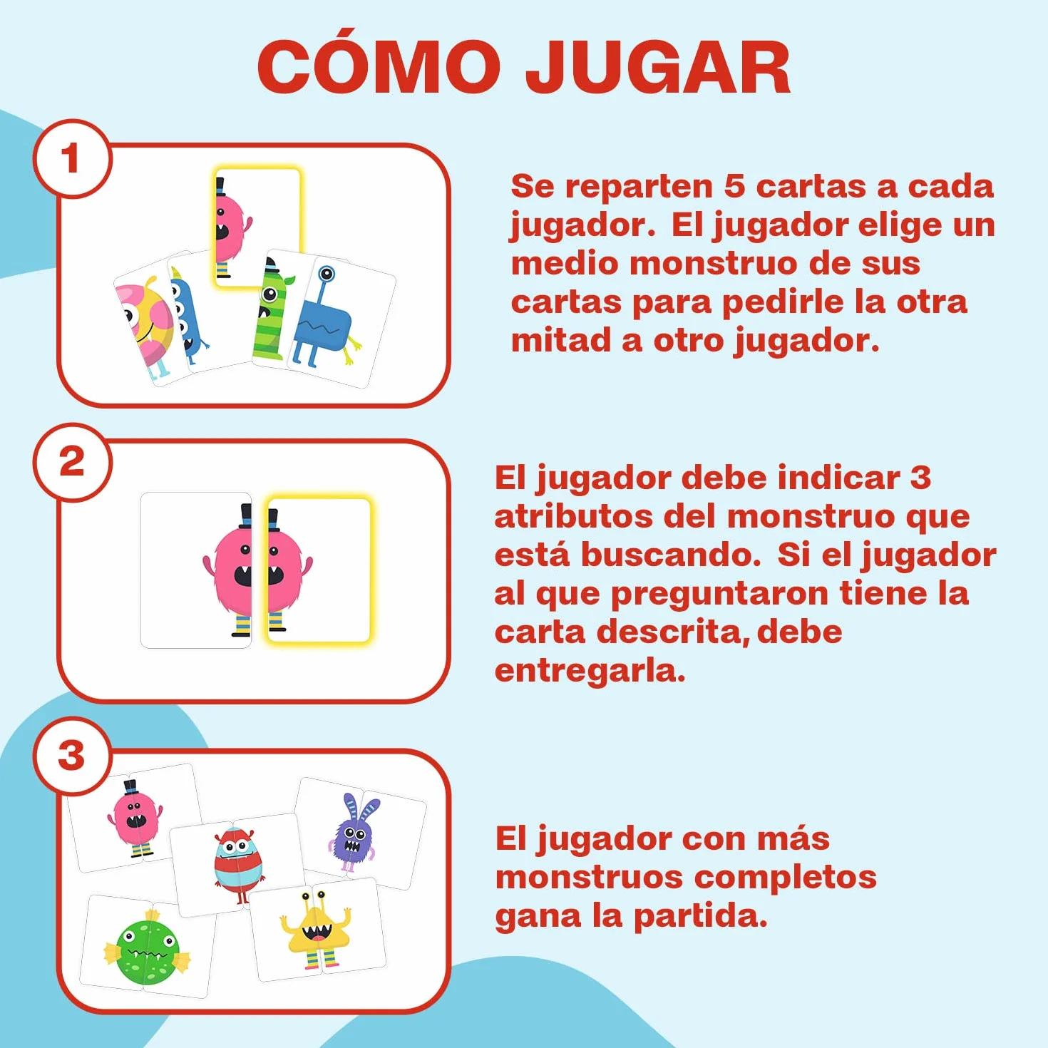 Ludilo - Medio Monstruo | Juegos De Mesa Niños 4 Años O Más | Juegos Educativos Niños 4 Años De Partidas De 10 Minutos | Juego De Mesa De 2 A 4 Jugadores