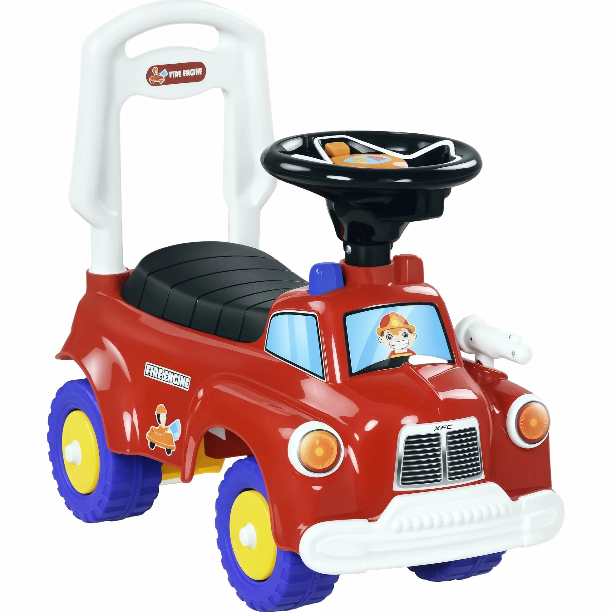 AIYAPLAY Coche Correpasillos para Niños de 18-36 Meses, Diseño de Camión de Bomberos, Correpasillos con 3 Luces, Música, Compartimento de Almacenaje y Volante, 49x24x42 cm, Rojo