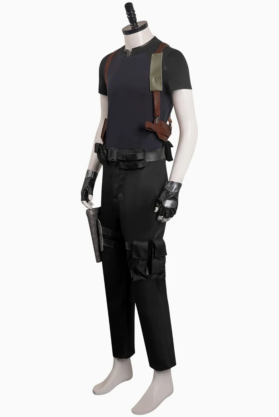 Leon Scott Kennedy - Disfraz de cosplay de cuero negro para hombre, uniforme de Leon S Kennedy, traje de fiesta de carnaval de Halloween