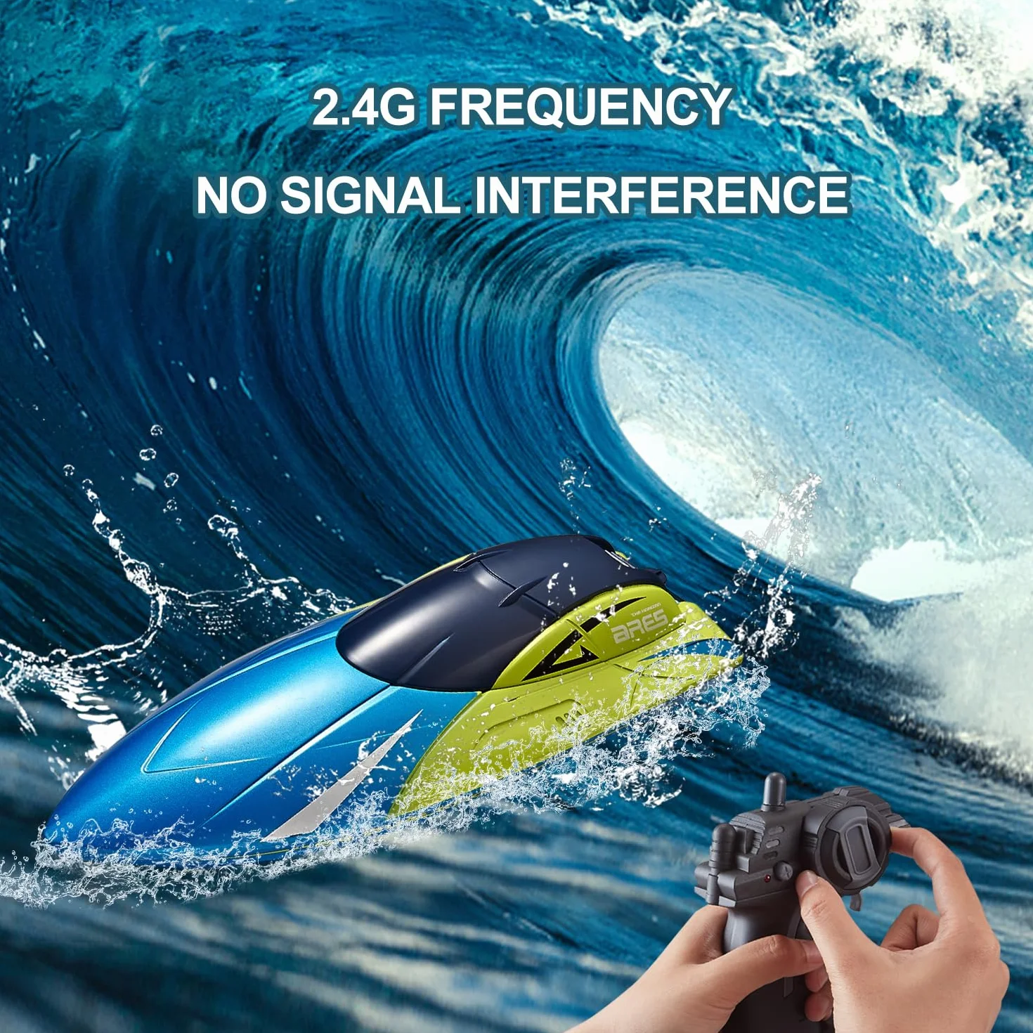 4DRC Barco RC con luz LED, más de 30 Minutos, para Piscinas y Lagos más de 20 mph, Barcos de Carreras de 2,4 GHz, 2 baterías,Juguete de Piscina para niños a Partir de 8 años