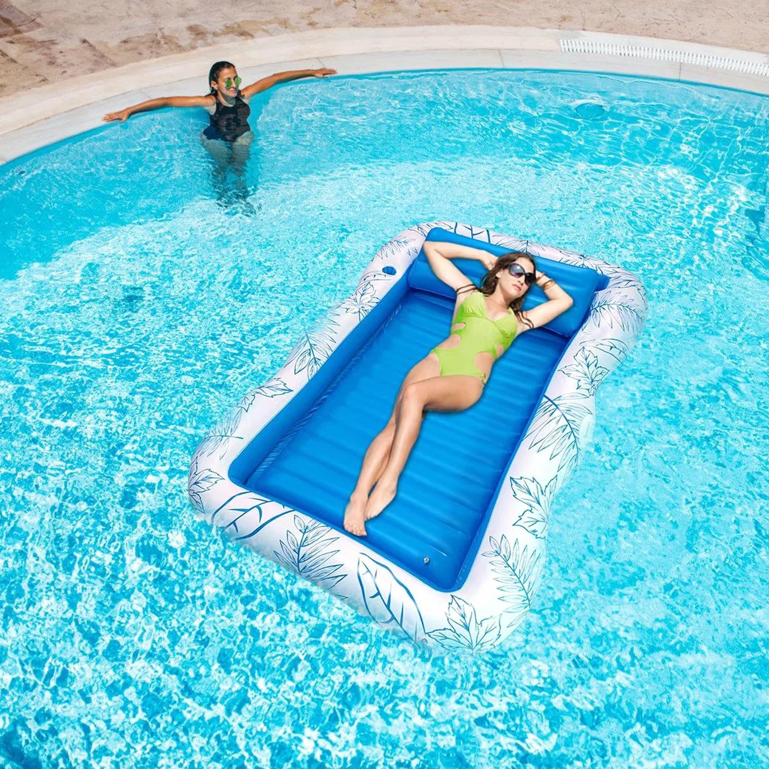 Balsa de piscina al aire libre: colchón de natación inflable de 120 x 190 cm, silla de adulto con portavasos incorporado, silla de piscina flotante para mayor comodidad | Raft de aire para playa lago