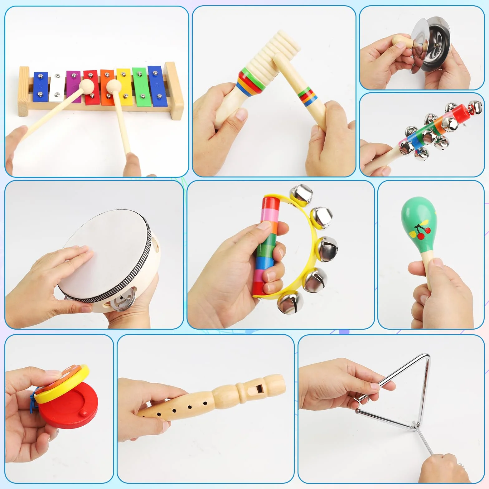 Instrumentos Musicales para bebés, Juguetes Montessori, Instrumentos Musicales de Percusión de Madera de Colores del Arcoíris con Bolsa de Almacenamiento Transparente