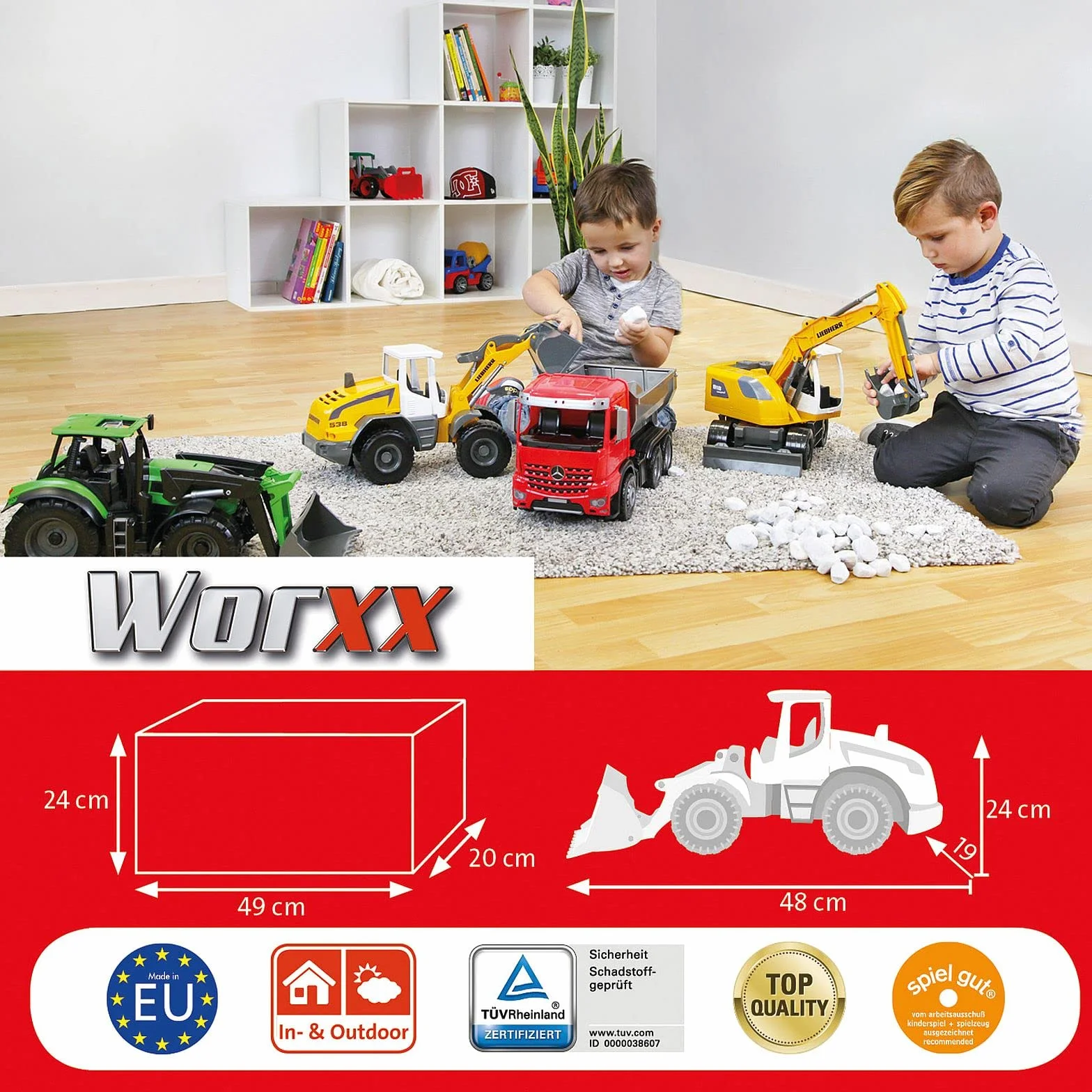Lena - Worxx Liebherr L538 Robusto Cargador Juguete por 3+ Años Niños, Amarillo