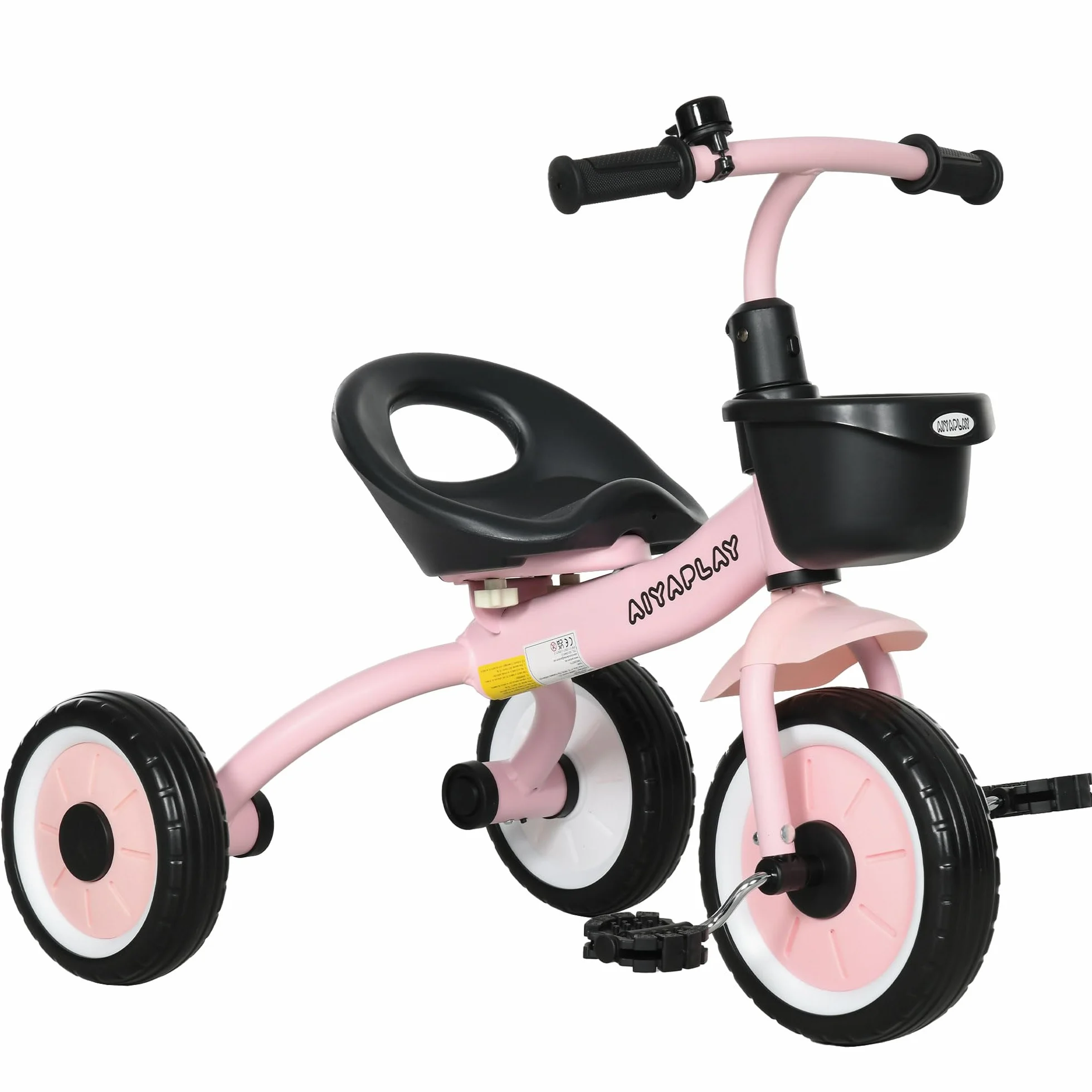 AIYAPLAY Triciclo para Niños de 2 a 5 Años Bicicleta Infantil con Asiento Ajustable Cesta Timbre Pedales y 3 Ruedas Carga 25 kg 70,5x53x58 cm Rosa