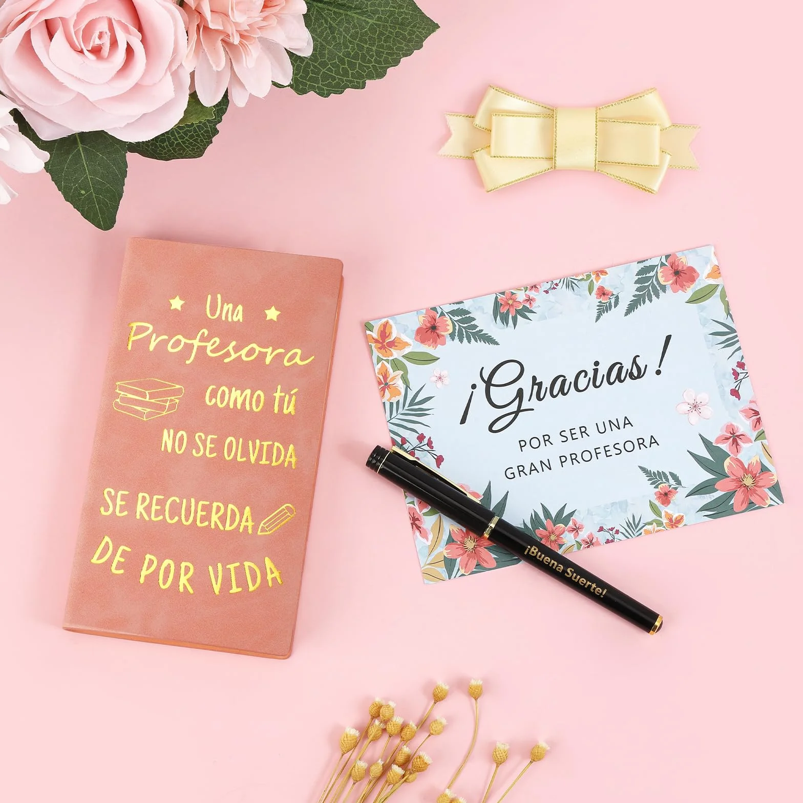 Echehi Regalo Profesora Infantil, con Cuaderno Profesora, Pluma de la Suerte, Tarjeta y Caja de Regalo, Regalos Originales Para Profesoras