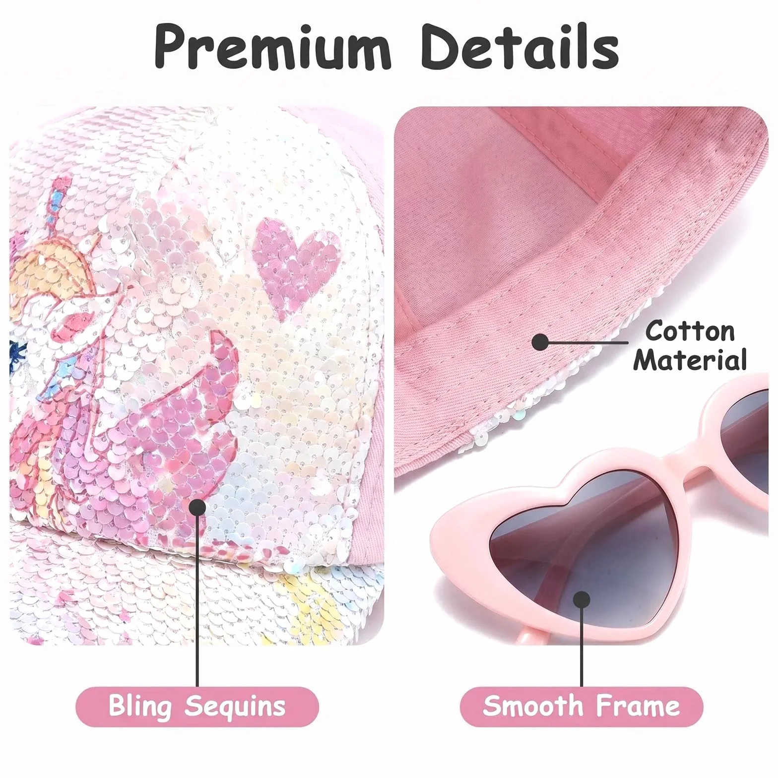 Gorra y Gafas de Sol para Niña, Gorra de Béisbol Rosa Ajustable Unicornio con Protección UV, 3-8 Años