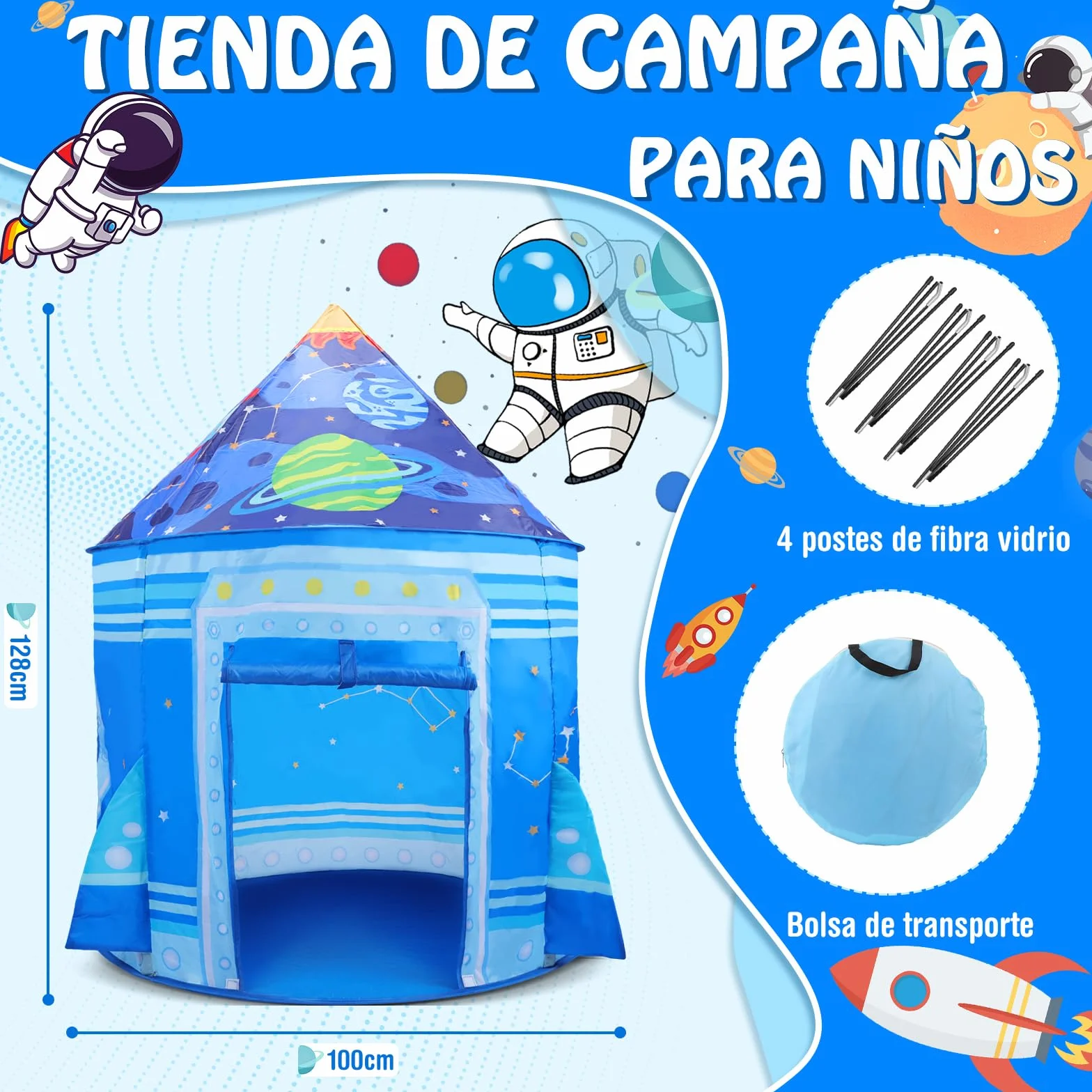Opret Tienda Campaña Infantil, Carpa Infantil Plegable, Castillo Espacial Plegable, Regalo para Niños con Bolsa de Transporte para Interior y Exterior Adecuado Niños de 1 a 12 Años