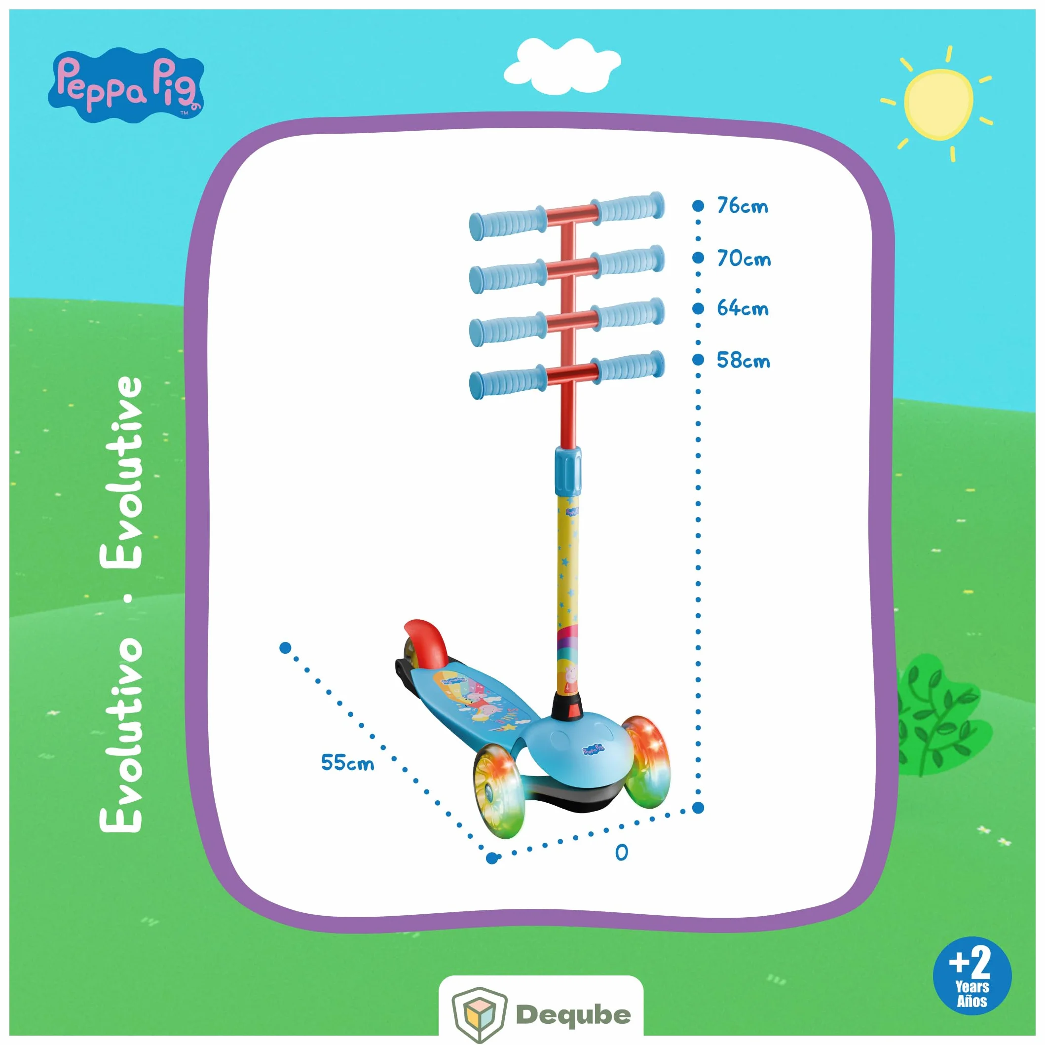 Patinete Infantil Peppa Pig 3 Ruedas Ajustable con Ruedas LED y Freno Trasero Plegable Ultraligero