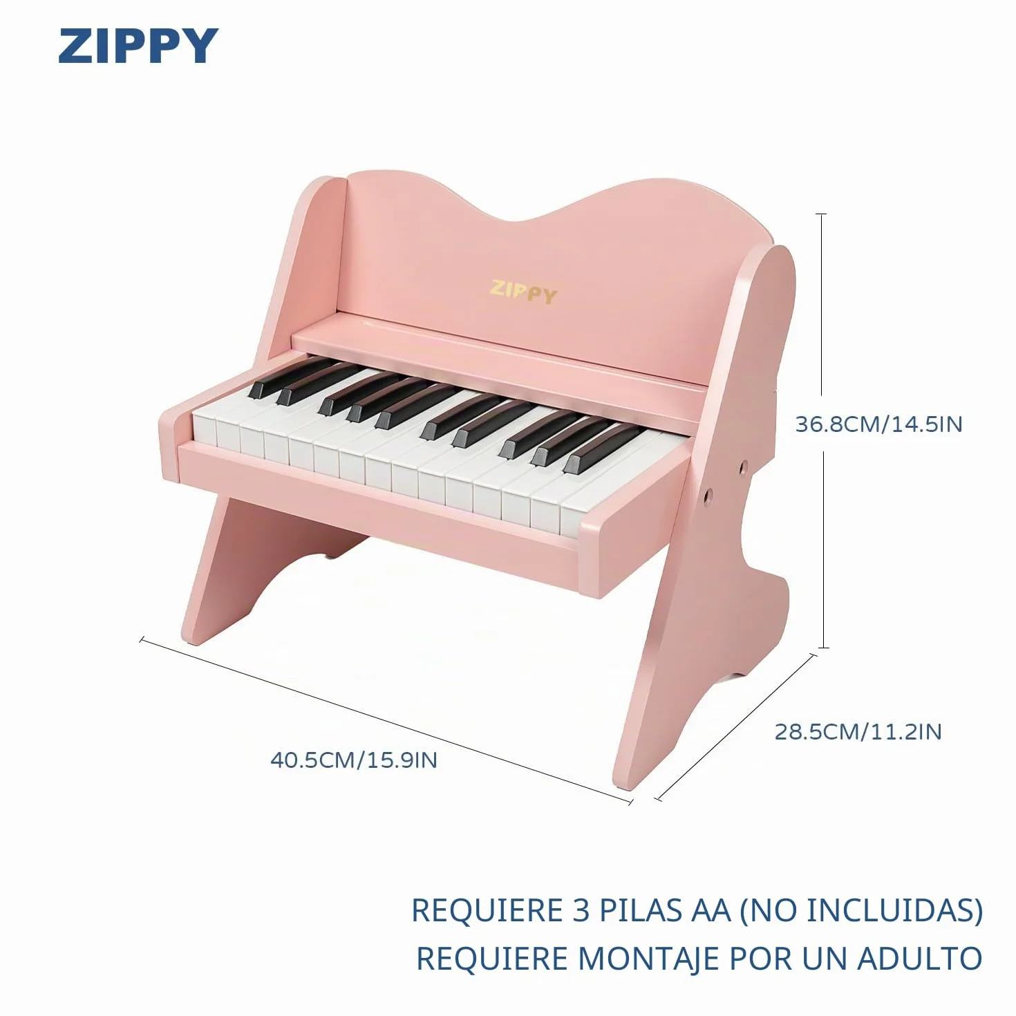 ZIPPY Teclado de Piano para niños, 25 Teclas, Volumen Ajustable, Mini Instrumento de Aprendizaje de música, Piano de Madera para niños pequeños (Rosa)