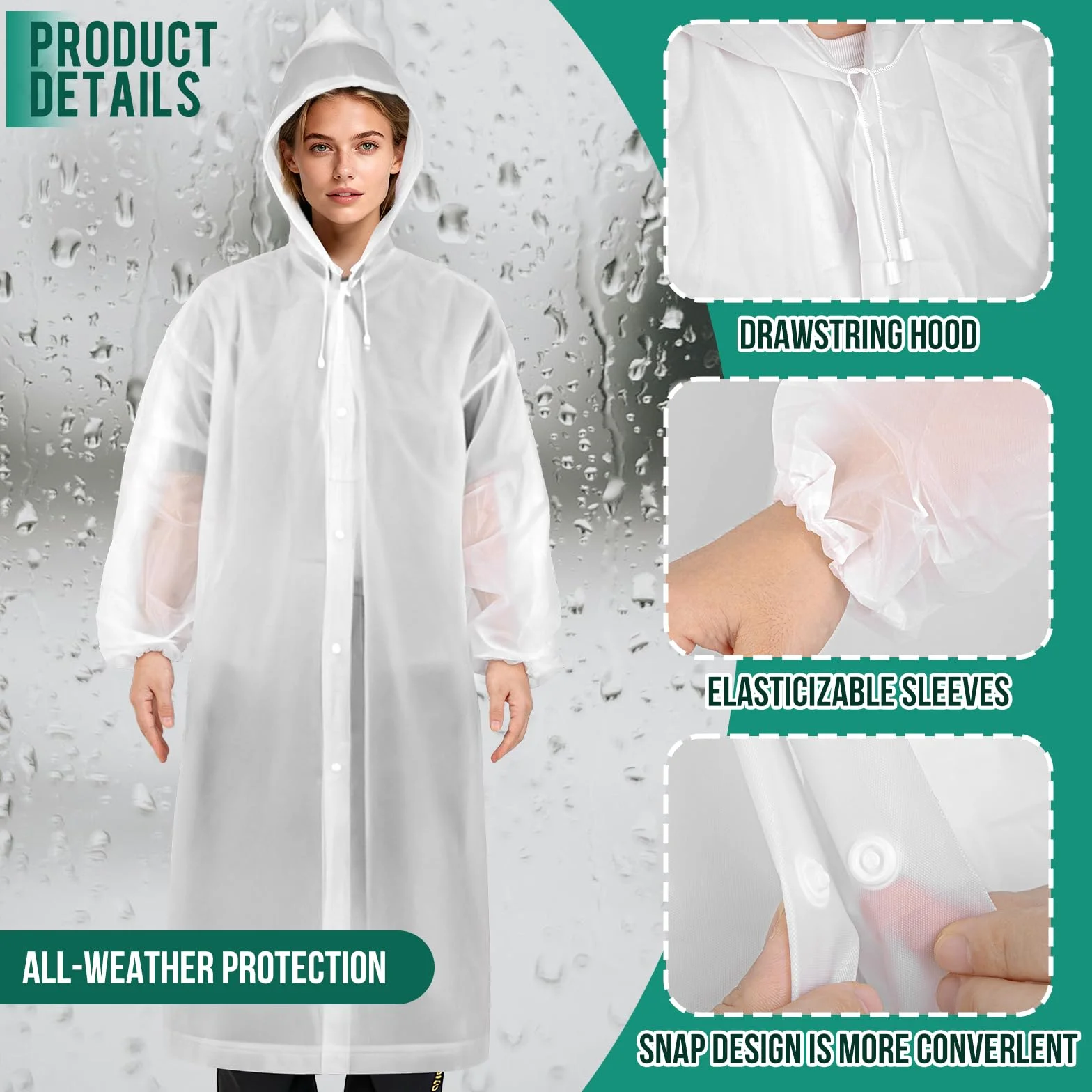 Chubasquero Impermeable Transparente Portátil Reutilizable 2 Piezas Unisex