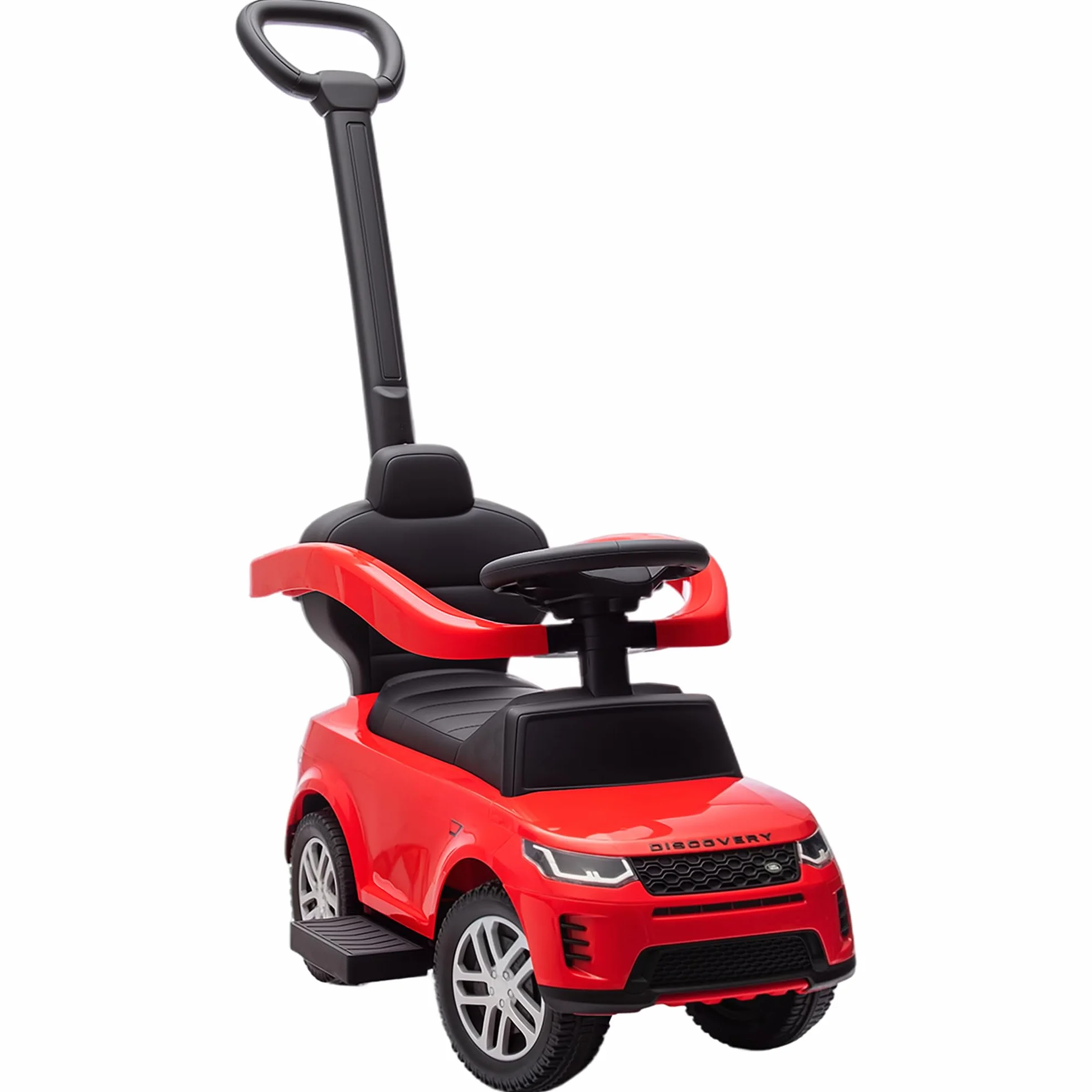 AIYAPLAY Coche Correpasillos 2 en 1 para Niños de 18-36 Meses Land Rover Discovery, Correpasillos con Espacio de Almacenaje, Bocina, Volante, Mango de Empuje y Barandilla Extraíbles, Rojo