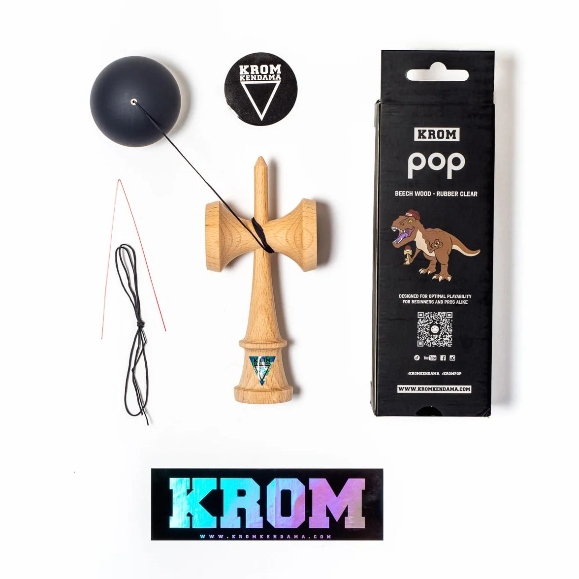 KROM Juguete Kendama – Pop Negro – Mejora Tus Habilidades Cognitivas – Mejora el Balance, los Reflejos y la Creatividad – Kendama Modelo Pro Hecho para Principiantes y Expertos