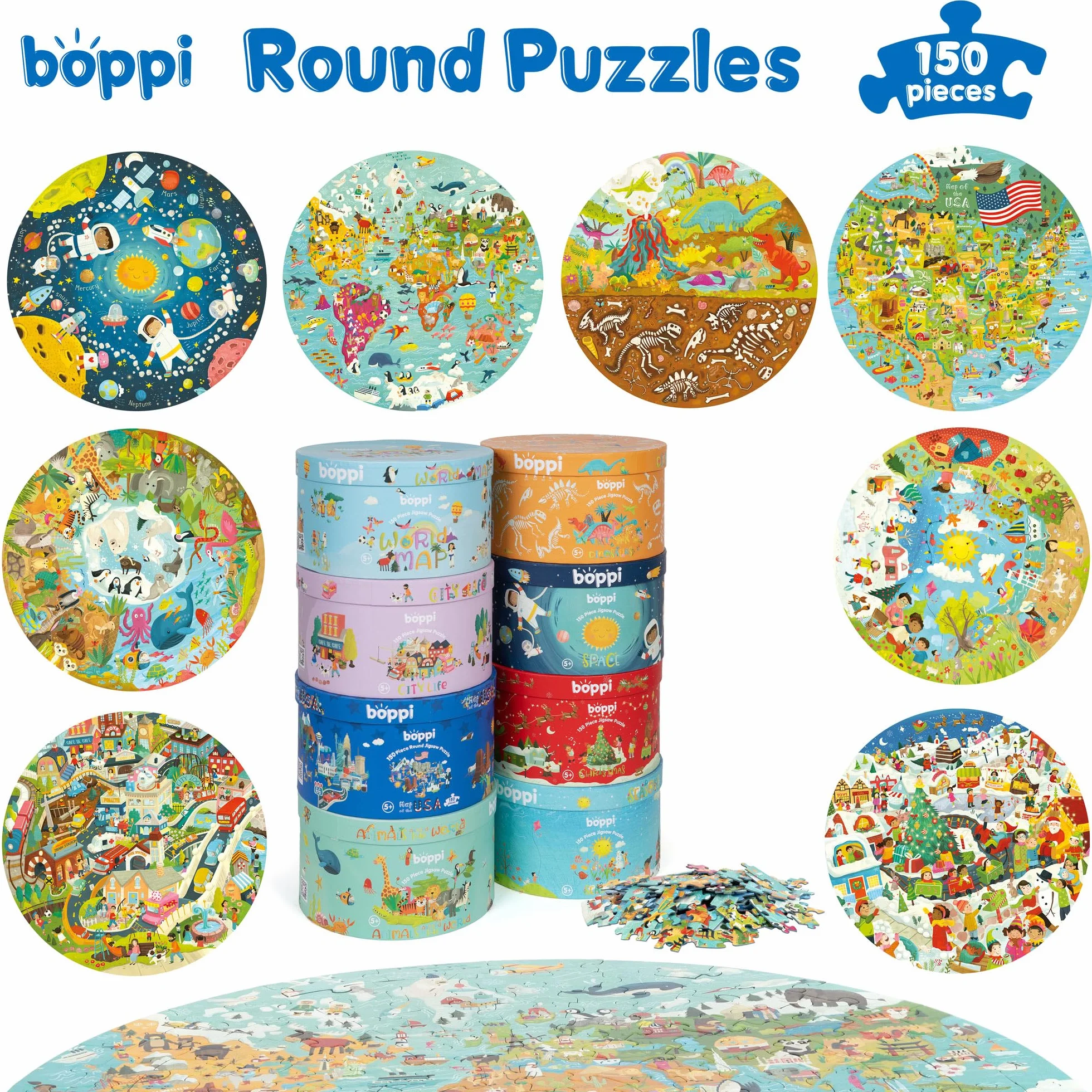 boppi Puzzle Circular del Mapamundi 150 Piezas de Cartón Reciclado 58 cm Animales