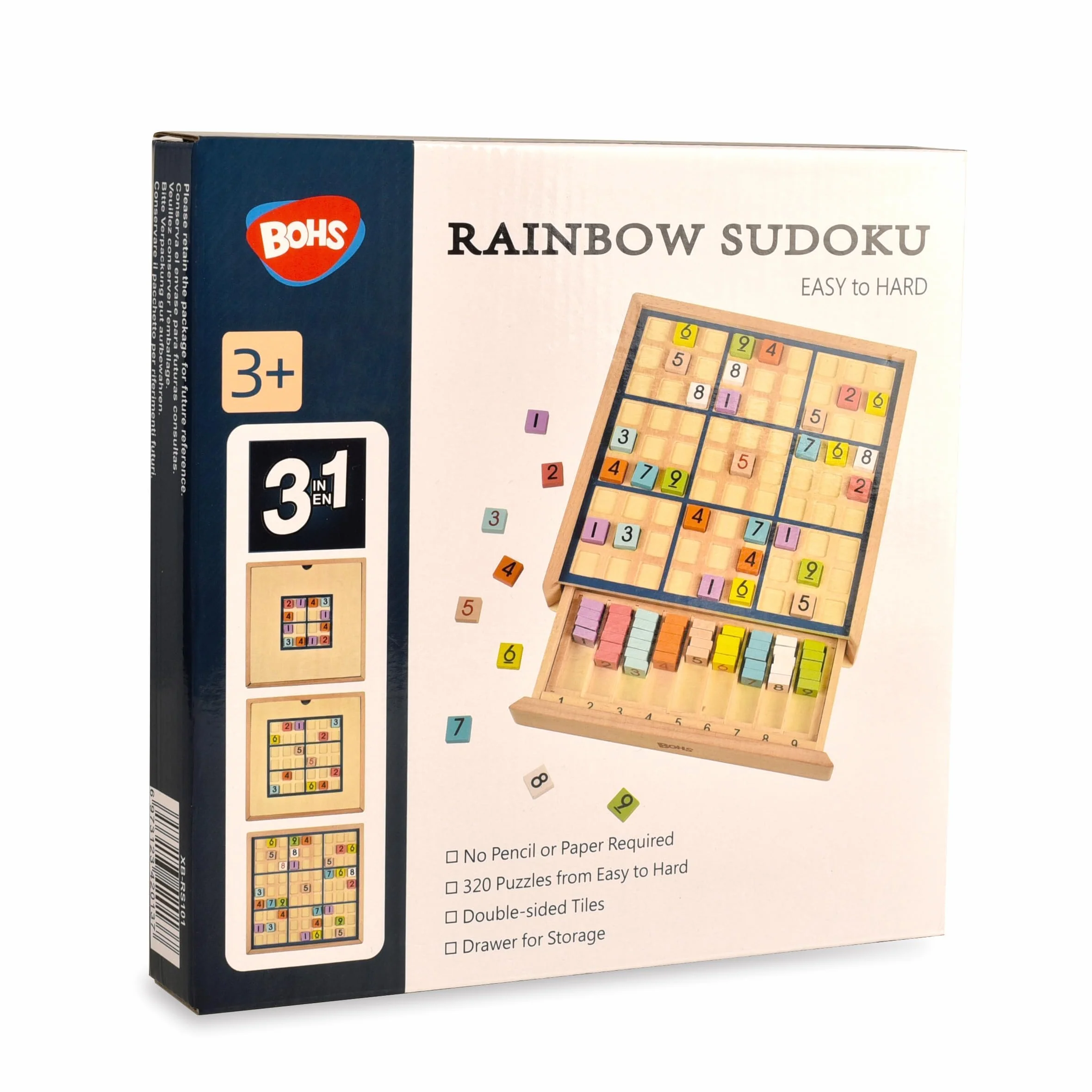 BOHS 3-en-1 Sudoku de Madera Juego Educativo para Niños 320 Rompecabezas Fichas Multicolores