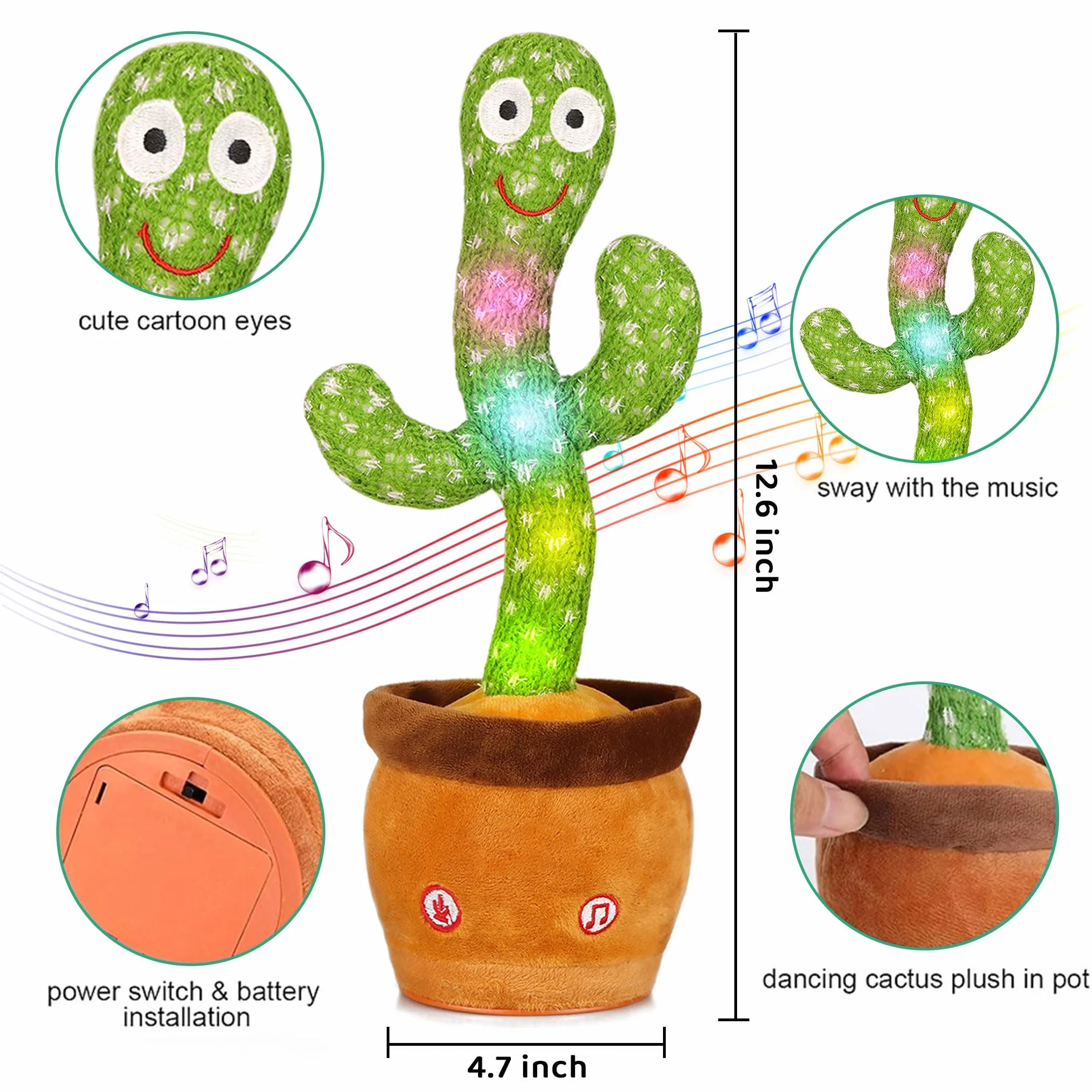 Cactus Bailarín | Interactivo Que Baila y Habla en Español | Peluche con Luces y Música Que Repite tu Voz | Regalo Original para Cumpleaños de Niños