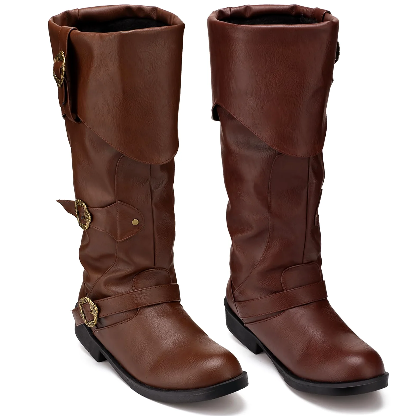 Cuffbow Botas de disfraz de pirata para hombre, medieval, renacentista, steampunk, para cosplay, Halloween, gótico, con botones, zapatos de piel