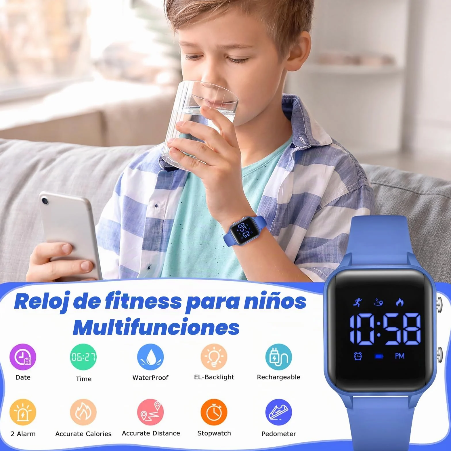 Timever Reloj Digital Deportivo para niños y niñas con Podómetro, Despertador, Cronómetro, Luz, Fecha, Correa de Silicona