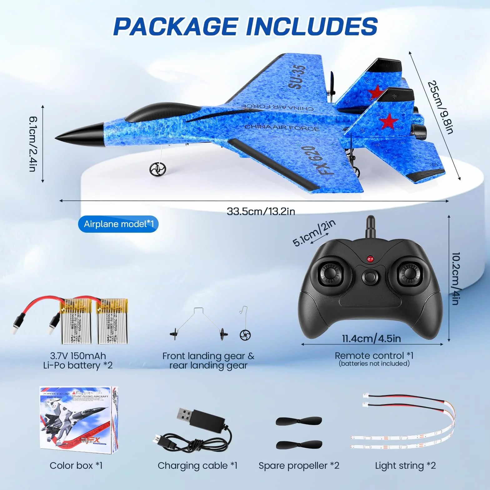 Avión Teledirigido, Avión RC 2.4GHz Avións Control Remoto Niño, Luces LED de Colores, para Niños y Principiantes, estabilizador giroscópico de 3 Ejes de Control Remoto,Azul