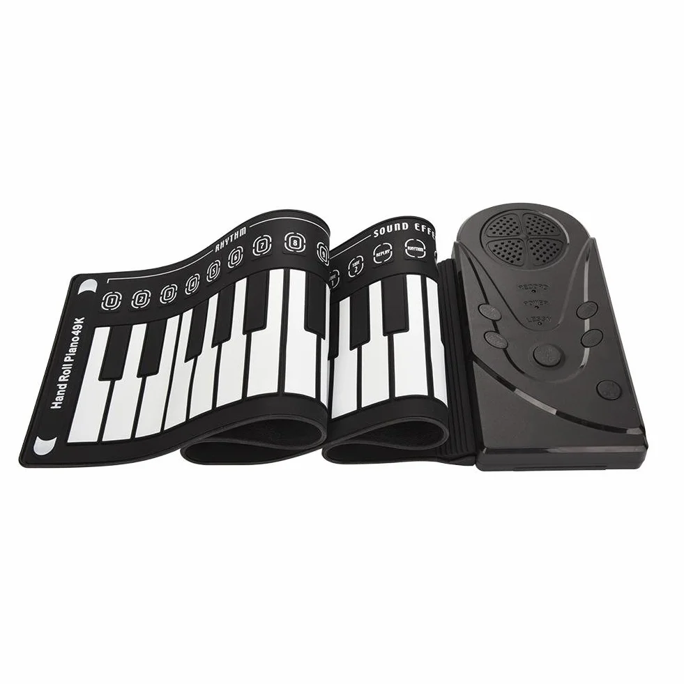 Teclado electrónico, 49 teclas portátil, piano roll-up compacto, fácil de usar, diseño ligero, para niños principiantes, entretenimiento familiar, aprendizaje musical