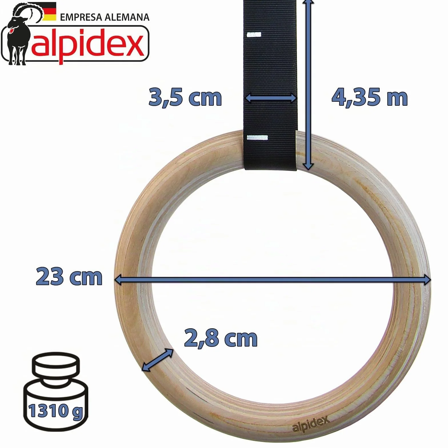 ALPIDEX Anillas de Gimnasia de Madera con Anclaje de Puerta y Correas con Marcas de Longitud