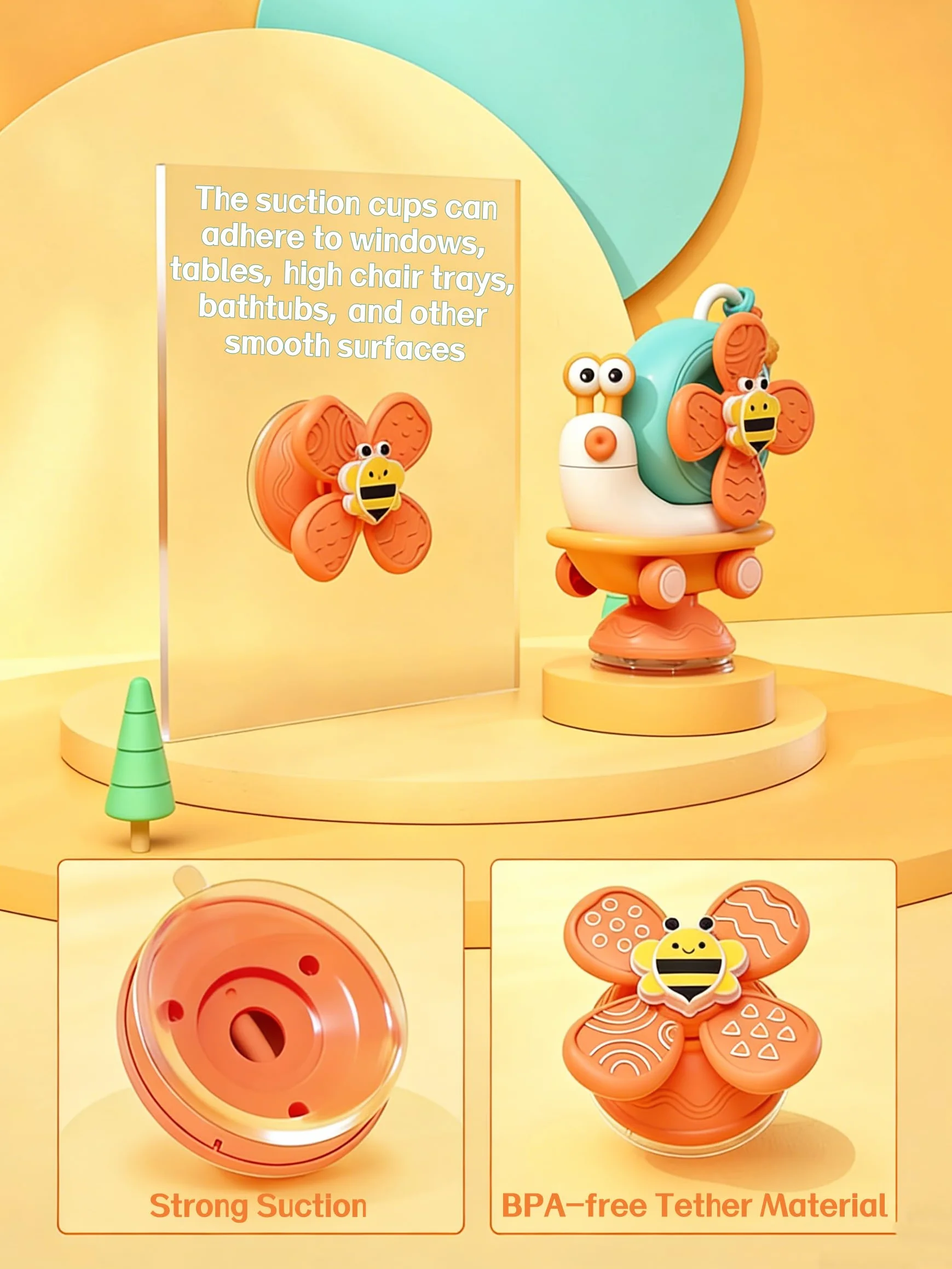 VORENUS Juguetes Giratorios con Ventosa para La Trona, Bebé y Juguetes Sensoriales de Baño, Montessori Juguetes Bebes 6-12 Meses, Regalo Niña Niño 7 8 9 10 11 Meses 1 año