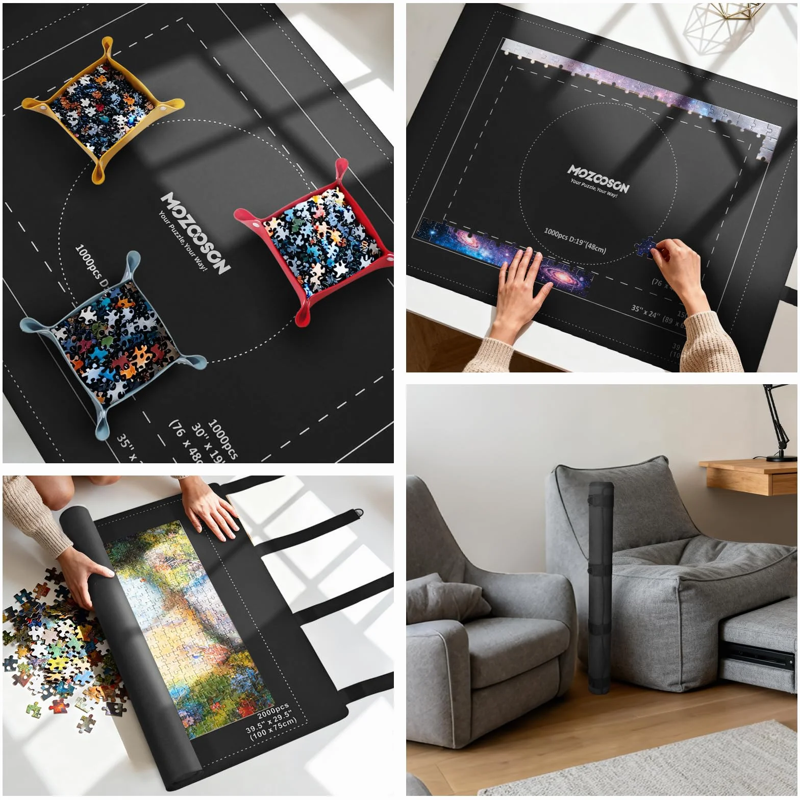 MOZOOSON Tapete Puzzle, Patentado Caucho Alfombra para Puzzles Antideslizante - Estera de Rompecabezas Portátil, Puzzle Mat Roll Cierre Velcro Integrado para Guardar sin Perder Piezas (3000 Piezas)