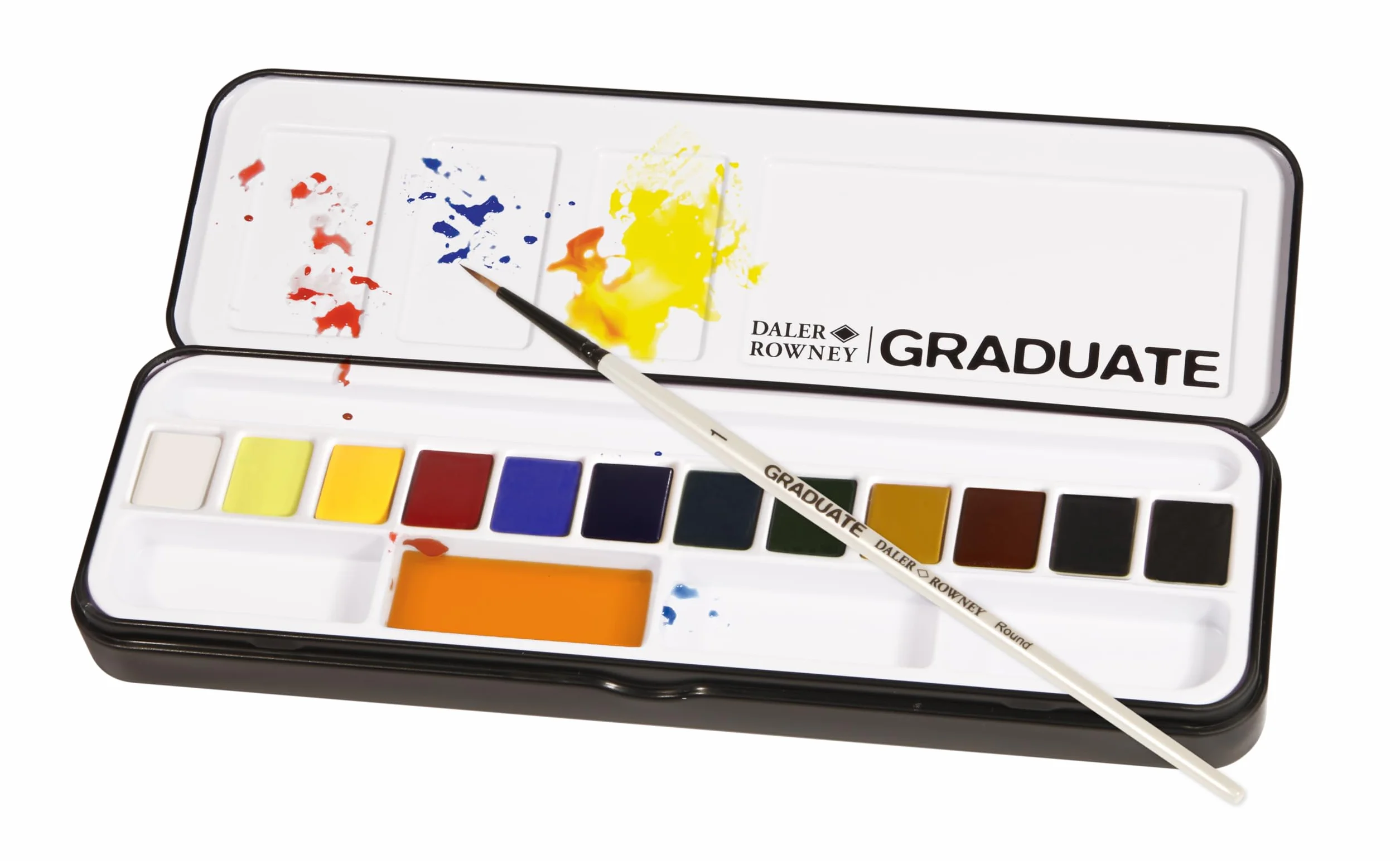 Daler-Rowney Graduate Acuarelas Profesionales, Set de Acuarelas 12 Colores con Pincel, Kit Acuarela Portátil en Caja Metálica, Estuche para Estudiantes, Artistas y Manualidades