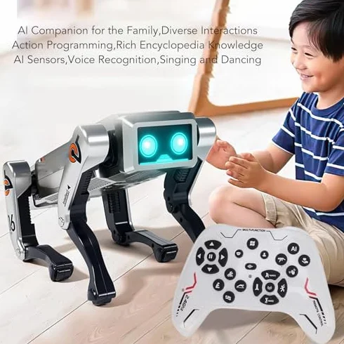 Perro Robot Programable, Control Remoto, Mascota Robótica Interactiva con IA para Niños y Adultos, con Música y Efectos de Luz para el Aprendizaje Stem