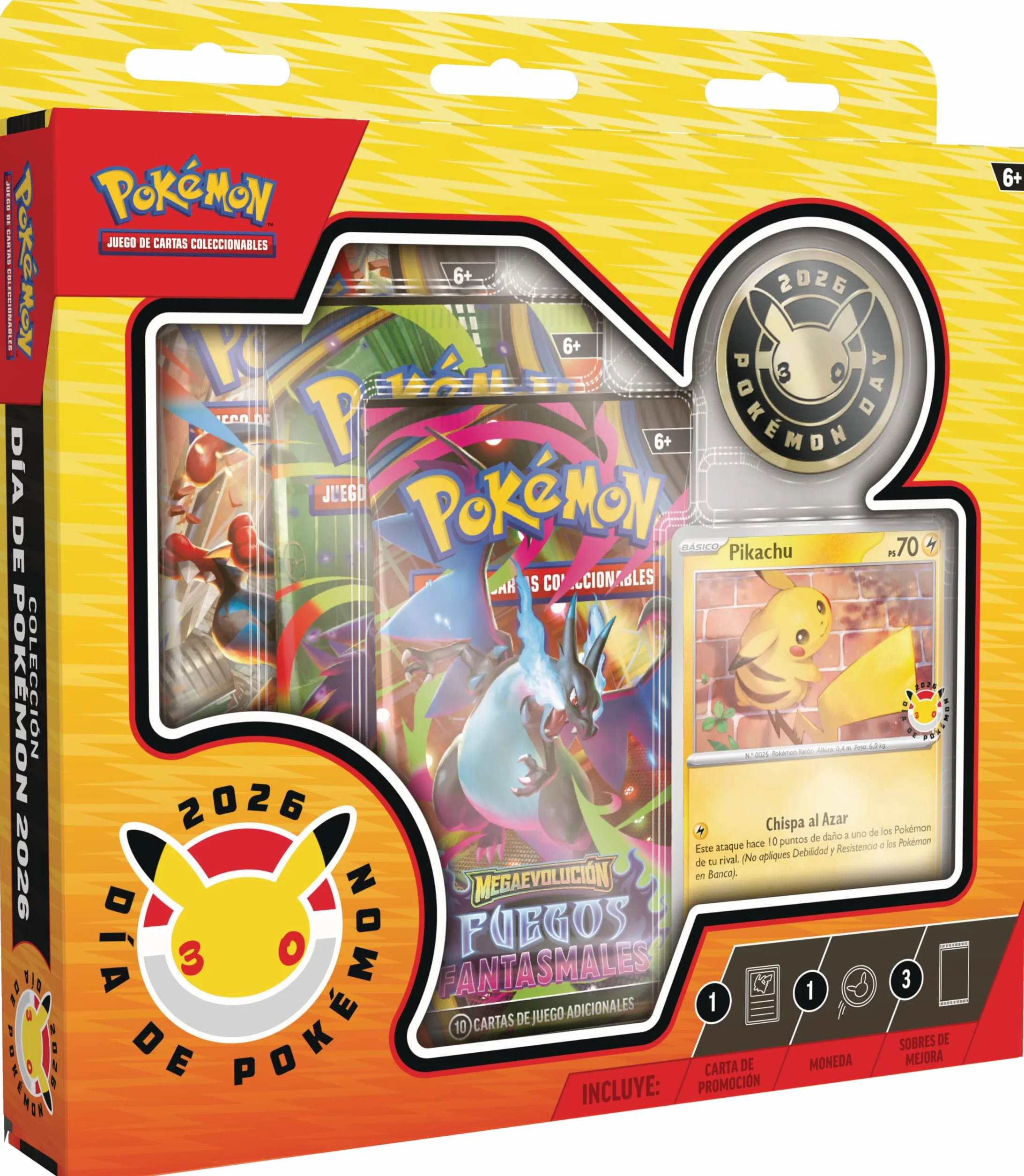 Pokémon: Colección Día de Pokémon 2026 Carta holográfica promoción Moneda Sobres Mejora