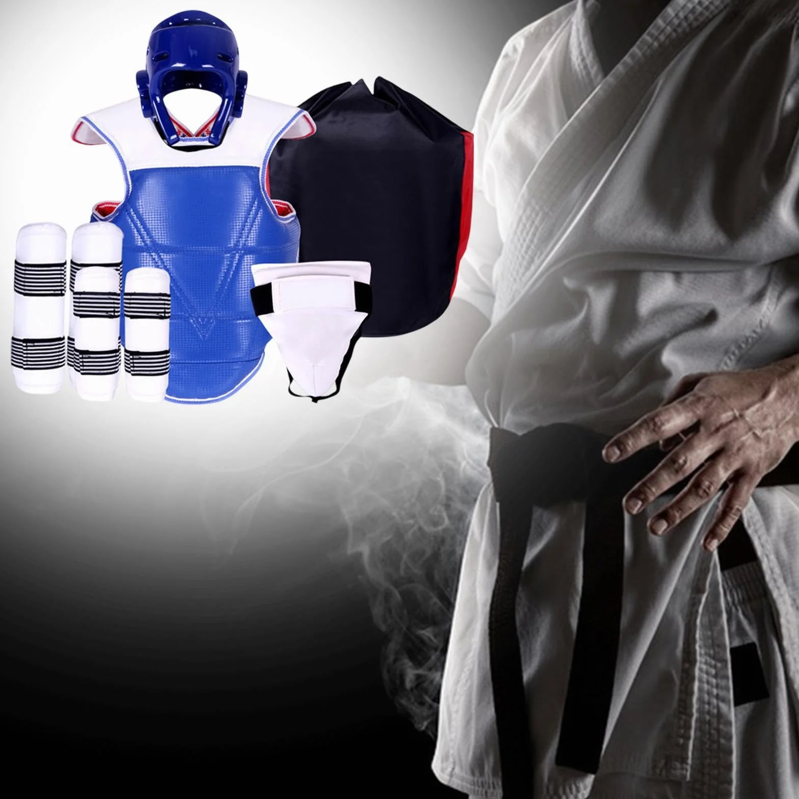 Juego de 5 Equipos de Protección para Taekwondo con Protectores de Brazos y Piernas, Casco de Boxeo