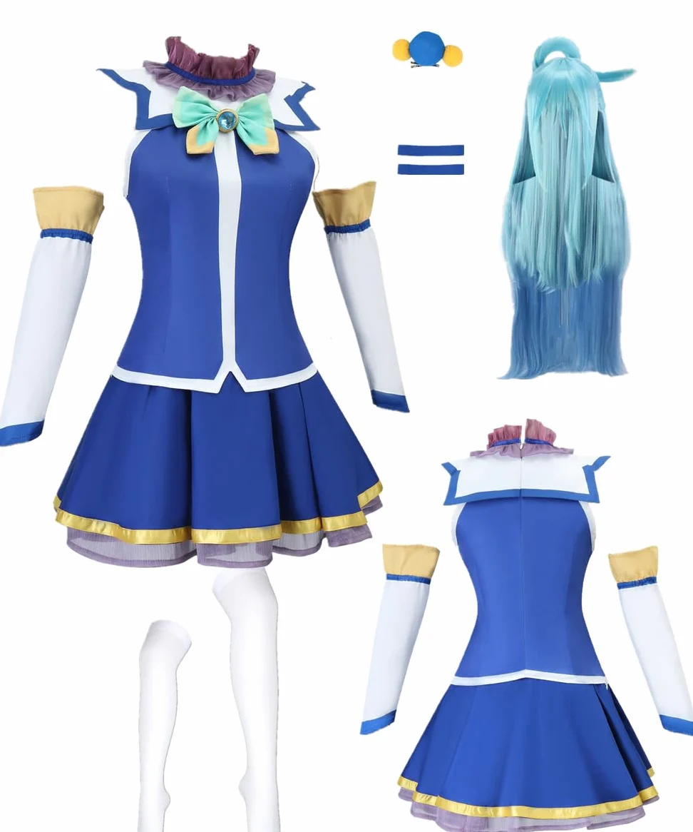Disfraz de anime para mujer, disfraz de chaleco azul para Halloween