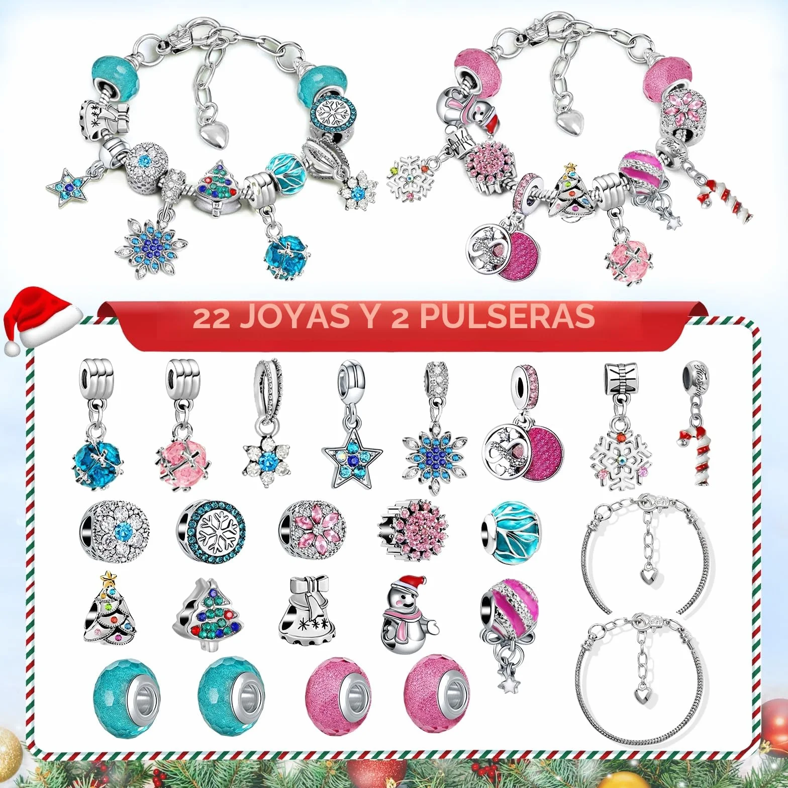 Calendario de Adviento 2025 Niña Joyas Regalos, Navidad 24 días de Calendario de Cuenta Regresiva Sorpresa Mujer Bricolaje Charms Pulsera Kit