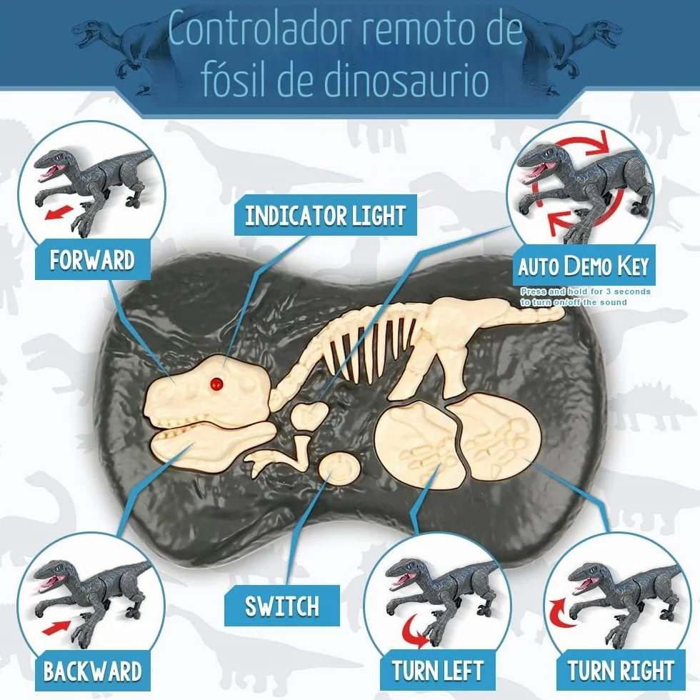 Mini Tudou 2.4G Juguetes de Dinosaurio con Control Remoto, Velociraptor electrónico Educativo para Caminar con Luces y Sonidos, Juguetes Robot de Dinosaurio alimentados por batería Recargable