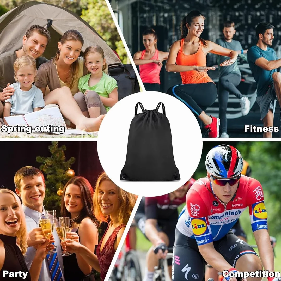 Bolsa impermeable con cordón mochila deportiva saco de tela para gimnasio escuela playa (Negro)